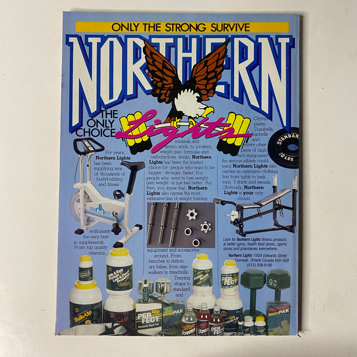 Northern Lights advertisement from MuscleMag International Magazine June 1990 displaying fitness products and equipment, emphasizing strength and bodybuilding essentials.