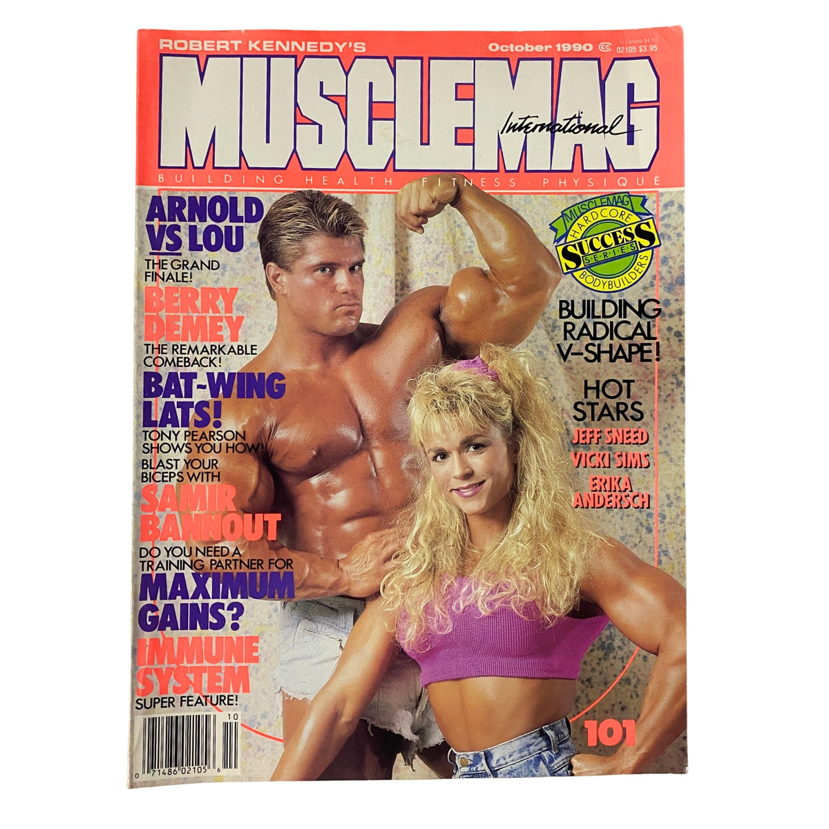 MuscleMag International Magazine October 1990 featuring Eddie Robinson and Tonya Knight on the cover, showcasing bodybuilding insights and fitness features.