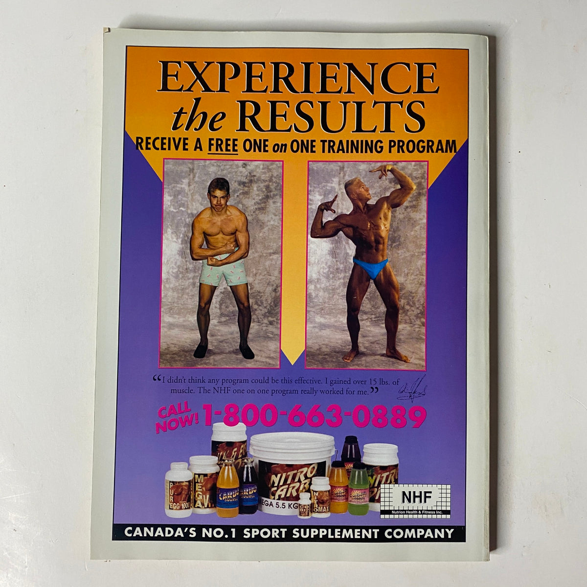 Advertisement from MuscleMag International Magazine October 1994 promoting a free training program with before and after photos of a male bodybuilder.