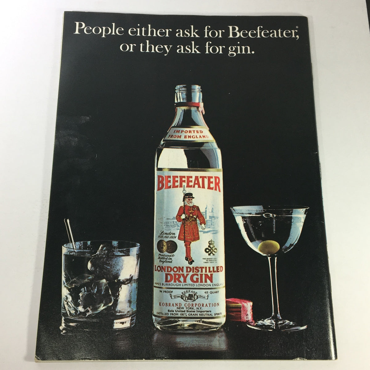 Inside page of VTG Gourmet The Magazine of Good Living March 1973 showcasing a Beefeater gin advertisement, highlighting luxurious drink culture.