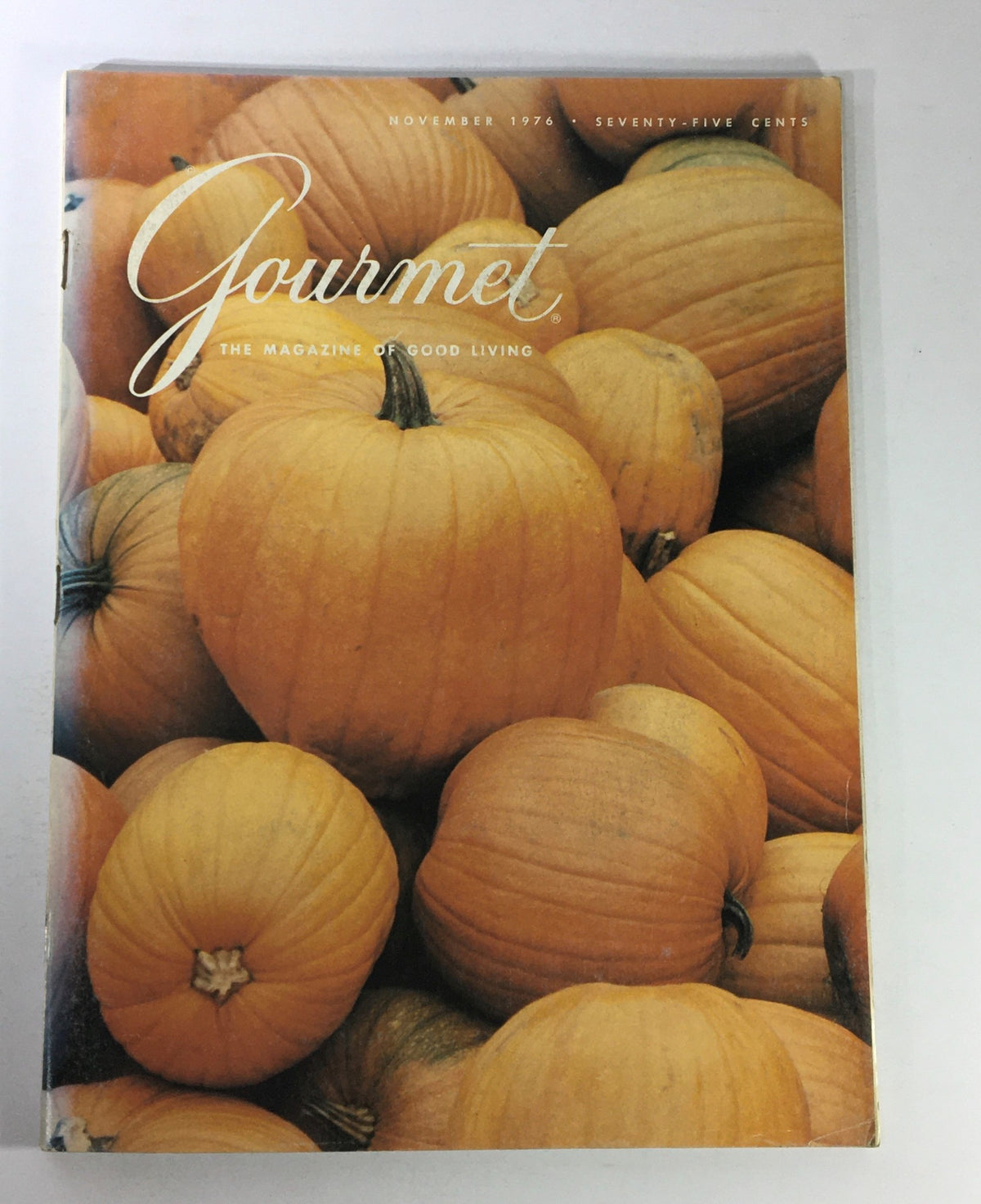 Cover of VTG Gourmet Magazine - November 1976 featuring a collection of pumpkins, symbolizing the season of abundance and culinary delights.
