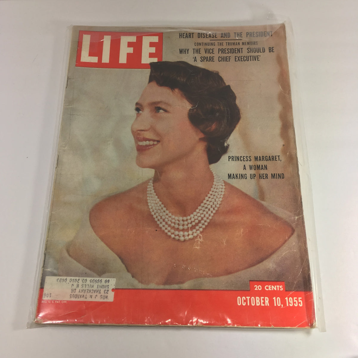 Cover of VTG Life Magazine from October 10, 1955, featuring Princess Margaret with the title 'A Woman Making Up Her Mind', showcasing her elegant portrait and vintage design.