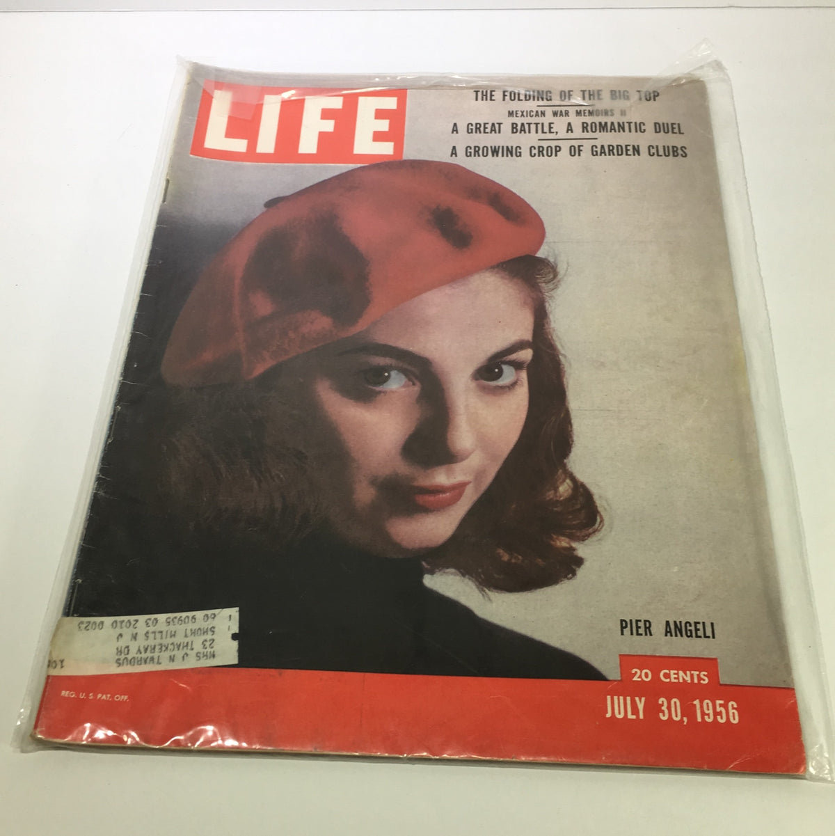 Life Magazine cover from July 30, 1956 featuring Pier Angeli in a red beret, with the headline 'A Great Battle, A Romantic Duel', highlighting a piece of vintage Hollywood memorabilia and cultural history.