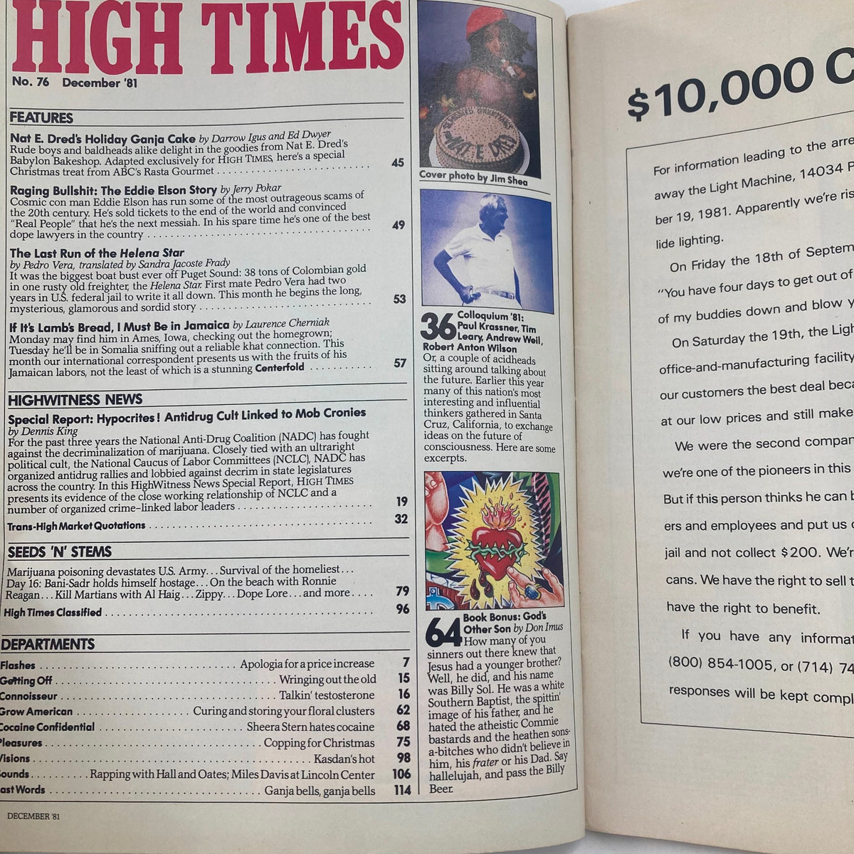 Interior page of VTG High Times Magazine December 1981 #76 featuring articles and illustrations, showcasing the vibrant culture of the era.