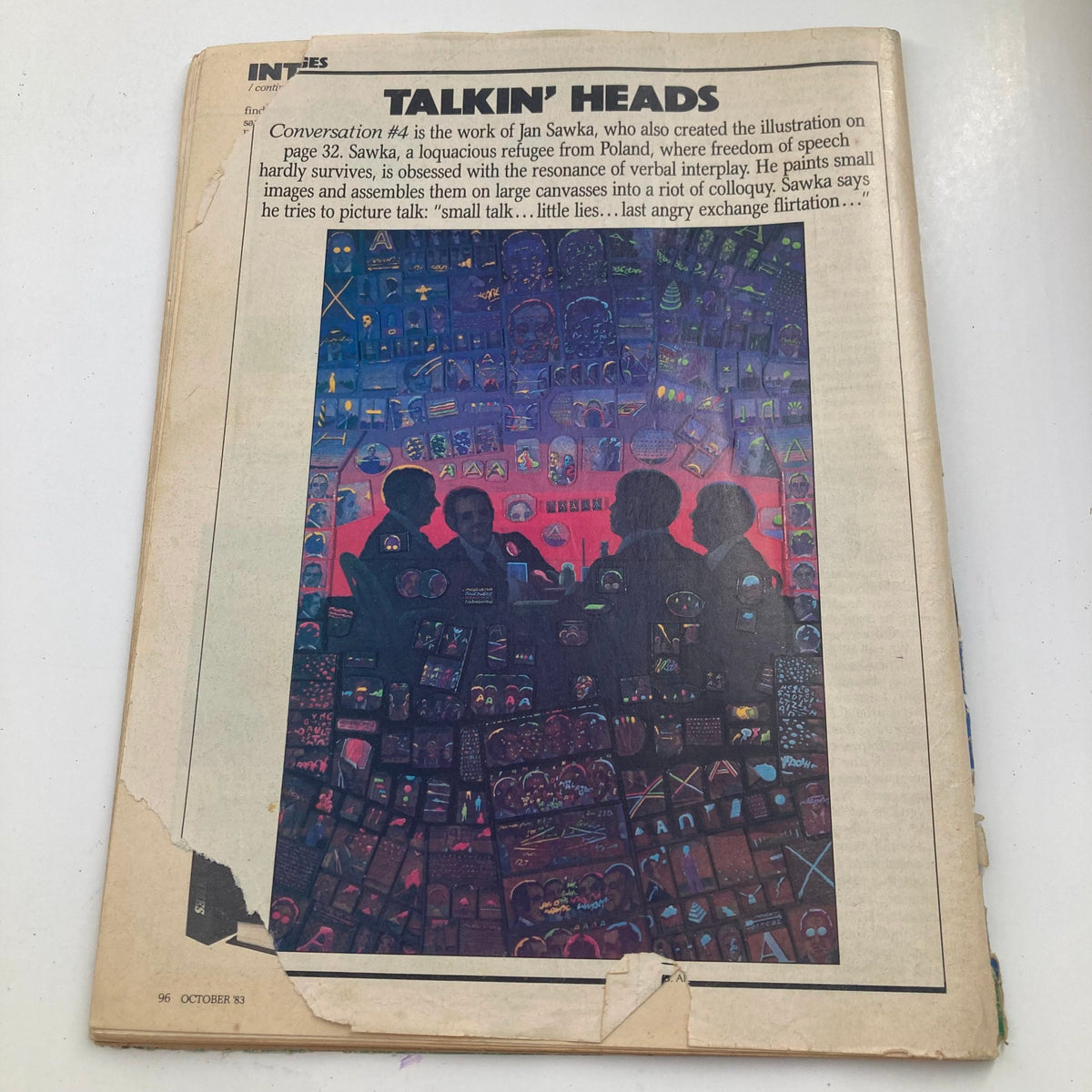 Another interior page of the VTG High Times Magazine October 1983 #98, featuring art by Jan Sawka, highlighting a colorful interpretation of talk and communication, representing the vibrant culture of the time.