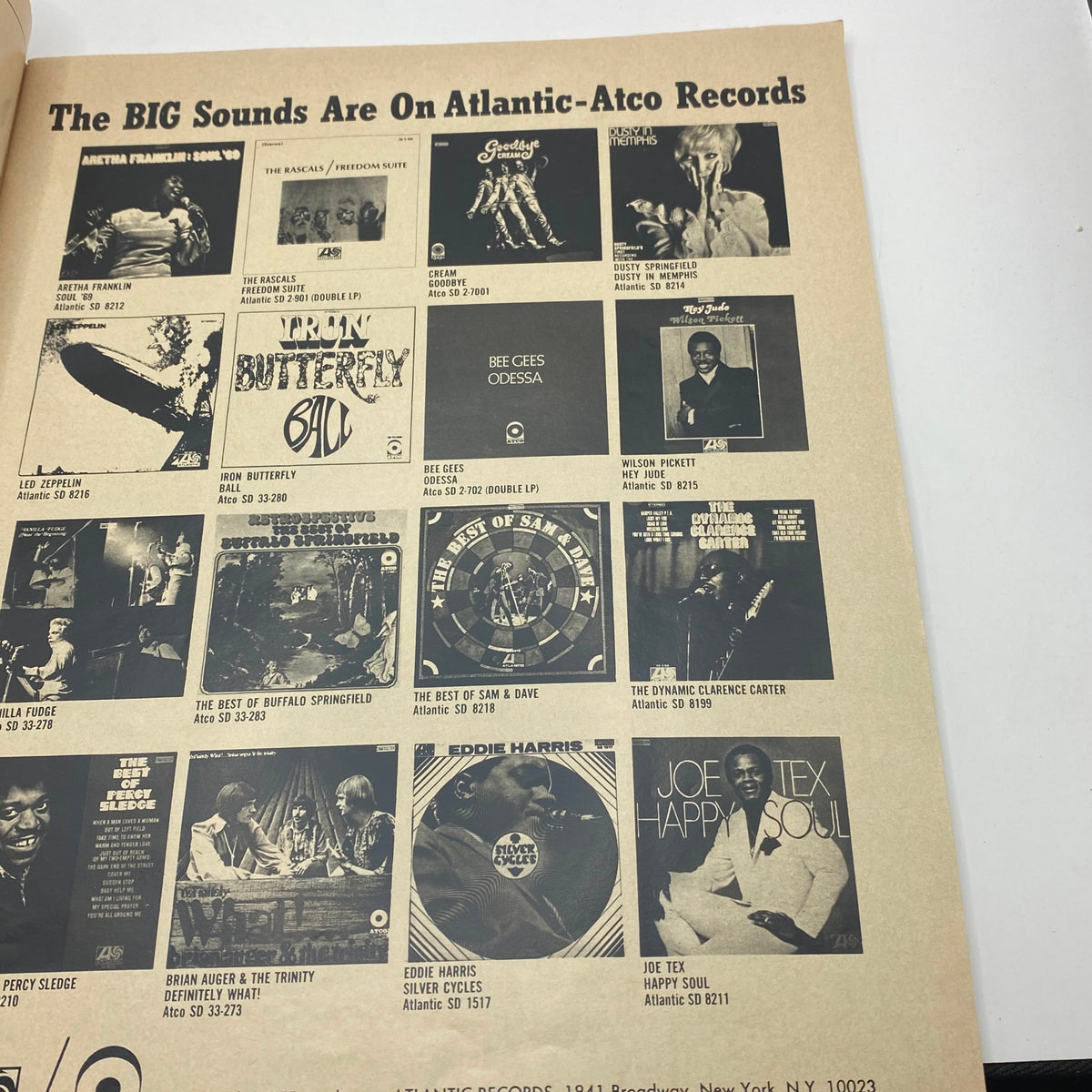 Advertisement page from VTG Eye Magazine March 1969 highlighting music records and artists on Atlantic-Atco Records.