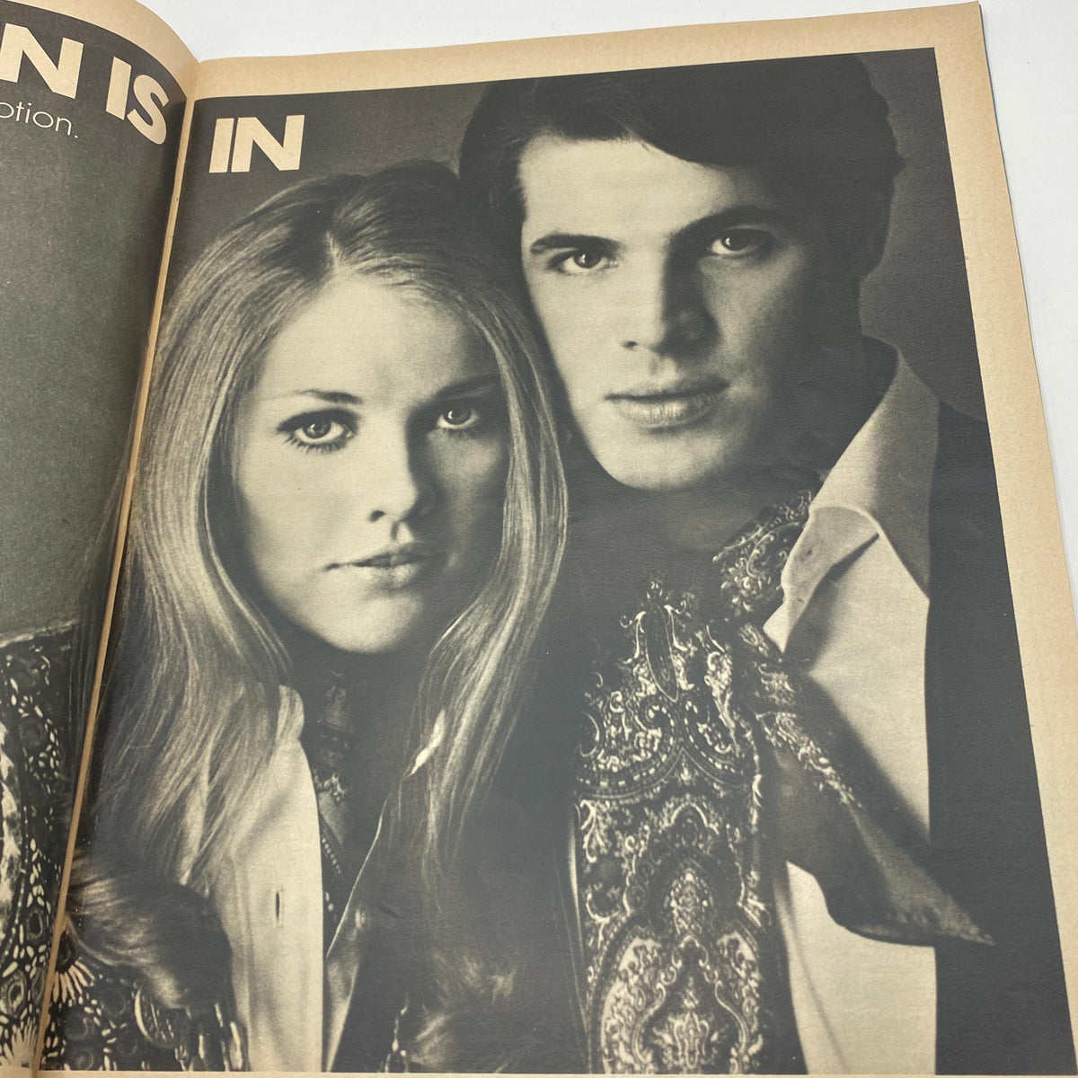 Stylish couple featured in VTG Eye Magazine April 1969, showcasing popular fashion trends of the late 1960s.