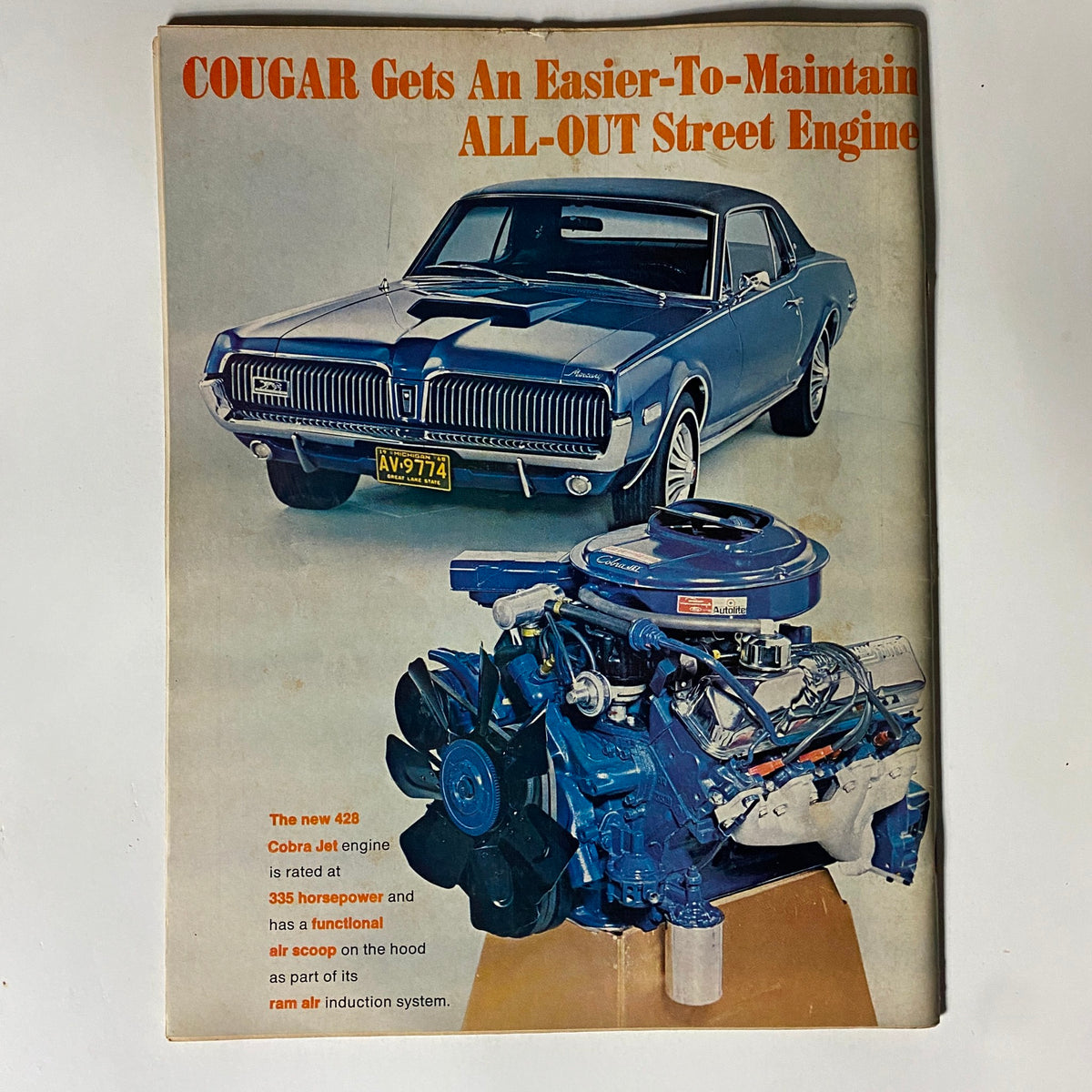 Cover page of the September 1968 American Rodding Magazine, displaying a vintage Mercury Cougar and Cobra Jet engine, emphasizing classic American muscle cars.