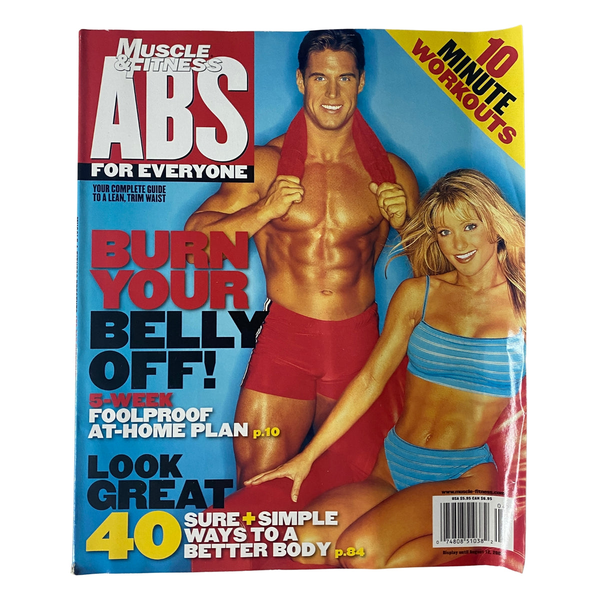 Muscle & Fitness Magazine December 1999 featuring Sharon Moore and Brad Baker on the cover, showcasing a focus on abdominal workouts and fitness tips.