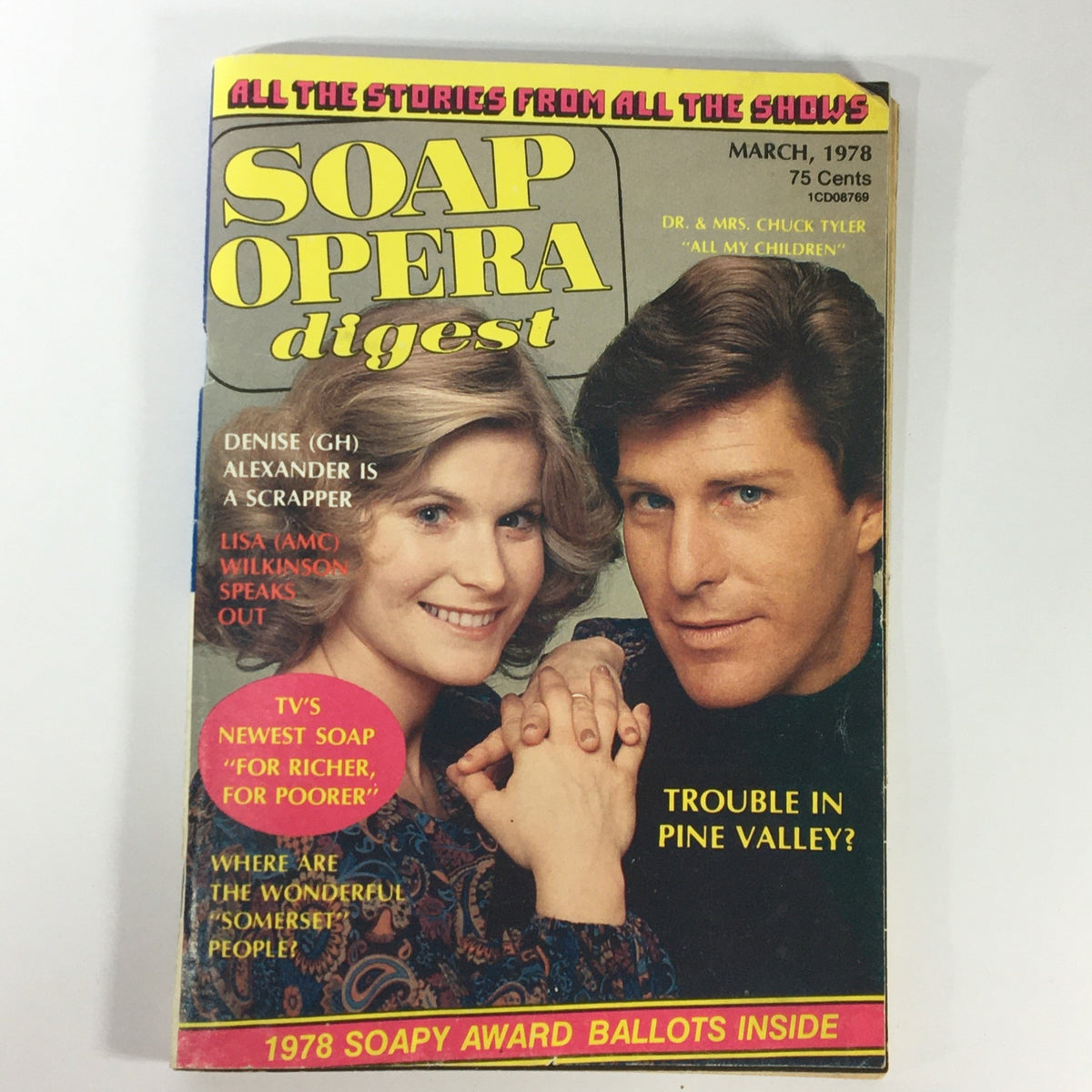 Cover of the March 1978 Soap Opera Digest magazine featuring Denise Alexander and Lisa Wilkinson. The magazine highlights stories from various soap operas and includes references to awards and featured articles inside.