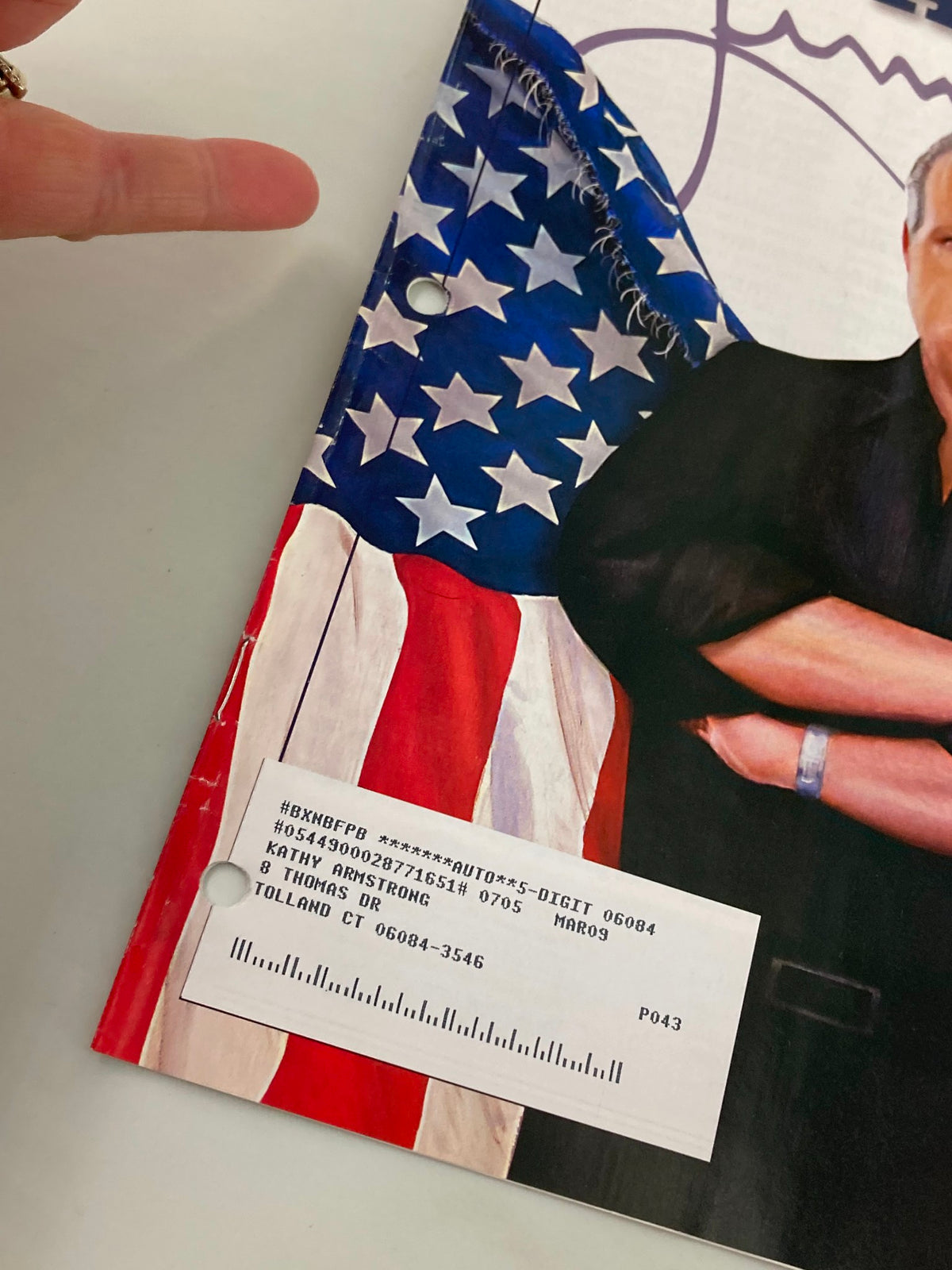 Detail view of the Rush Limbaugh Letter Magazine May 2007 showcasing the American flag, illustrating its hole-punched format for binder insertion.