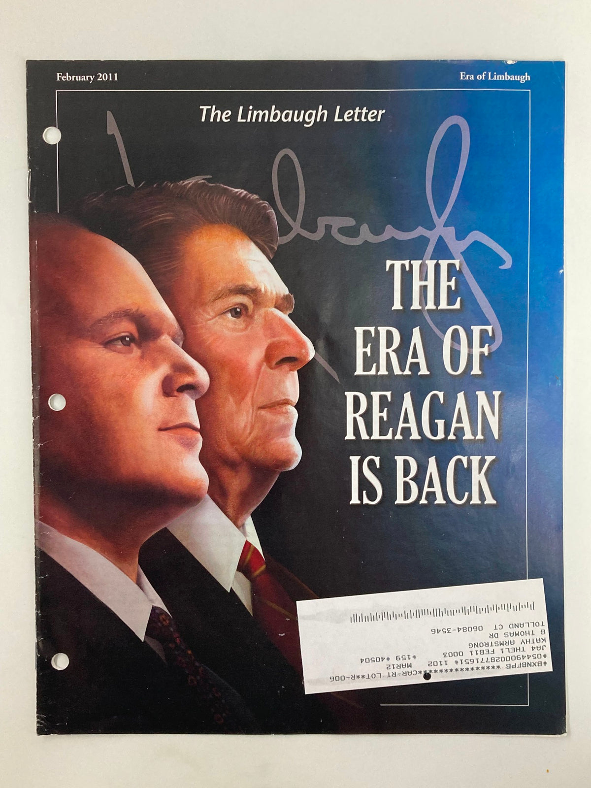 Cover of the Rush Limbaugh Letter Newsletter Magazine from February 2011, titled 'The Era of Reagan is Back,' featuring portraits of Rush Limbaugh and Ronald Reagan.