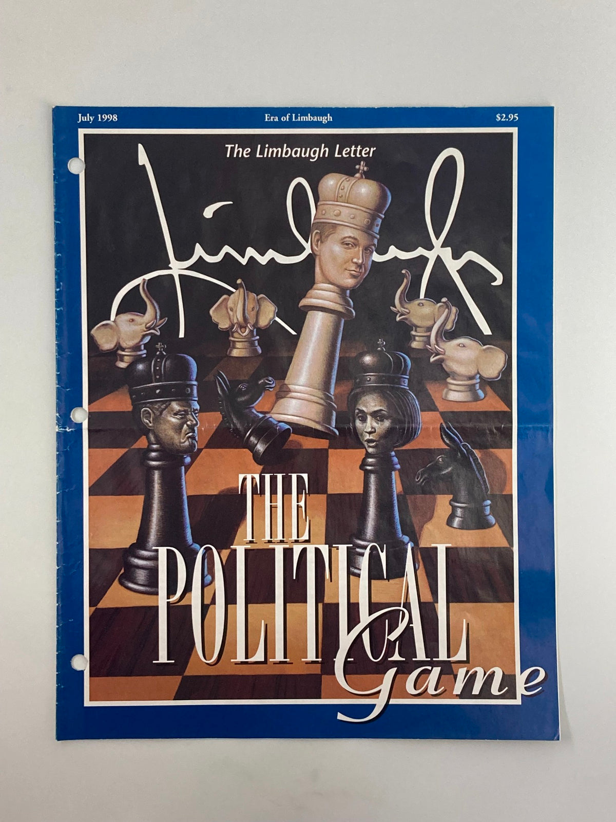 Cover of the Rush Limbaugh Letter Newsletter Magazine, July 1998, titled The Political Game, featuring a chess-themed design with political figures represented as chess pieces.