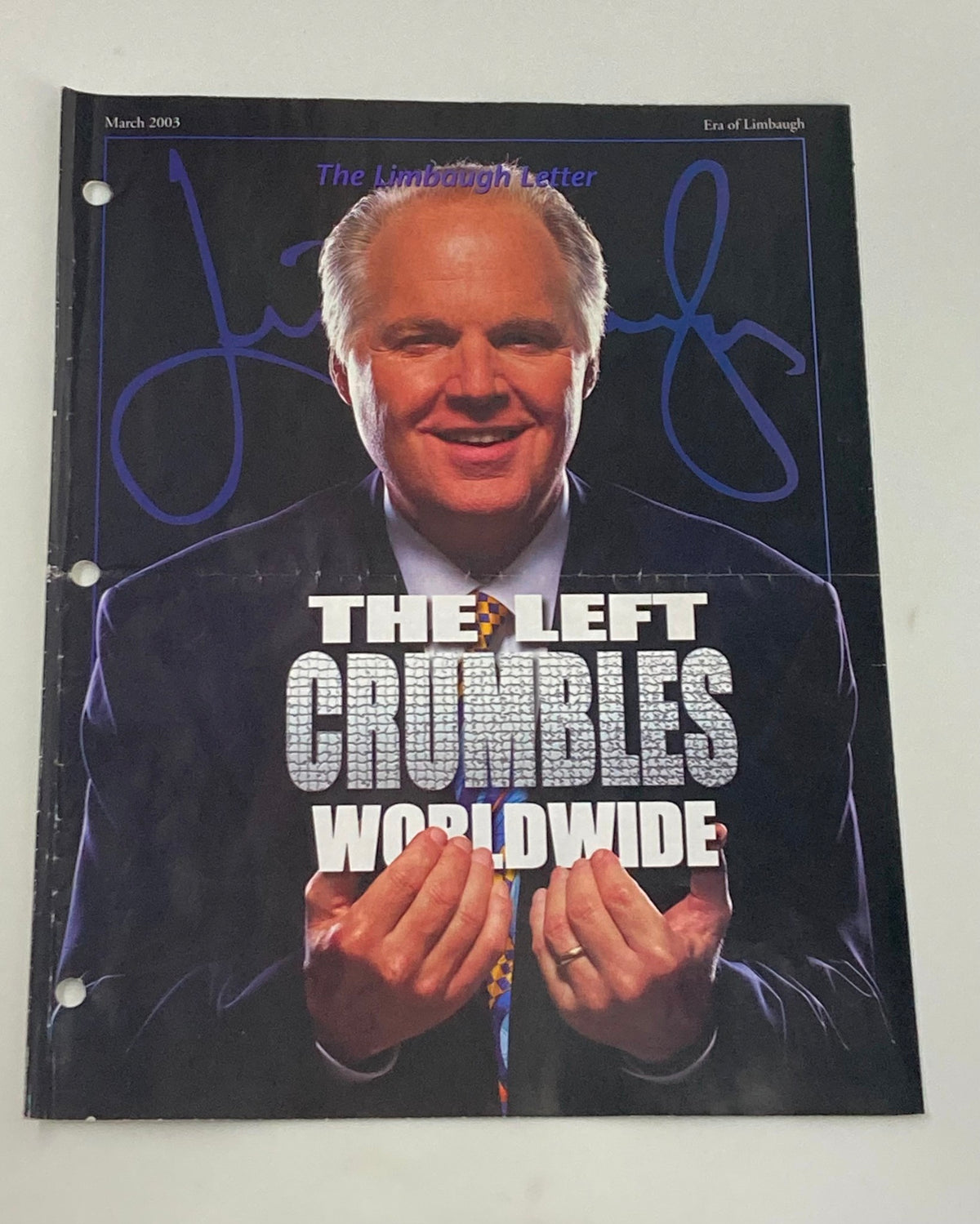 Rush Limbaugh Letters Newsletter Magazine March 2003 cover featuring the title 'The Left Crumbles Worldwide' with a portrait of Rush Limbaugh.