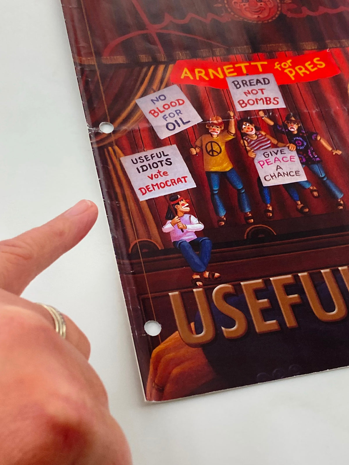 Cover detail from the Rush Limbaugh Letter Newsletter Magazine April 2003, featuring a humorous illustration with characters holding signs that read 'Useful Idiots Vote Democrat', capturing the political satire of the time.