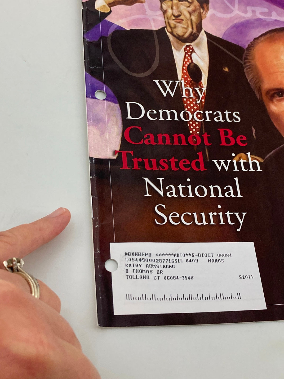 Close-up of the cover page of the Rush Limbaugh Letter Newsletter Magazine September 2004, highlighting the title 'Why Democrats Cannot Be Trusted with National Security' with details of the magazine's protective label.