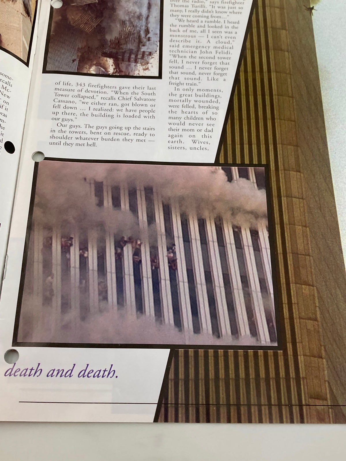 Rush Limbaugh Letter Newsletter Magazine August 2005 Remember The Twin Towers, featuring a poignant image of firefighters and victims in distress, illustrating the tragedy and heroism during the 9/11 attacks.