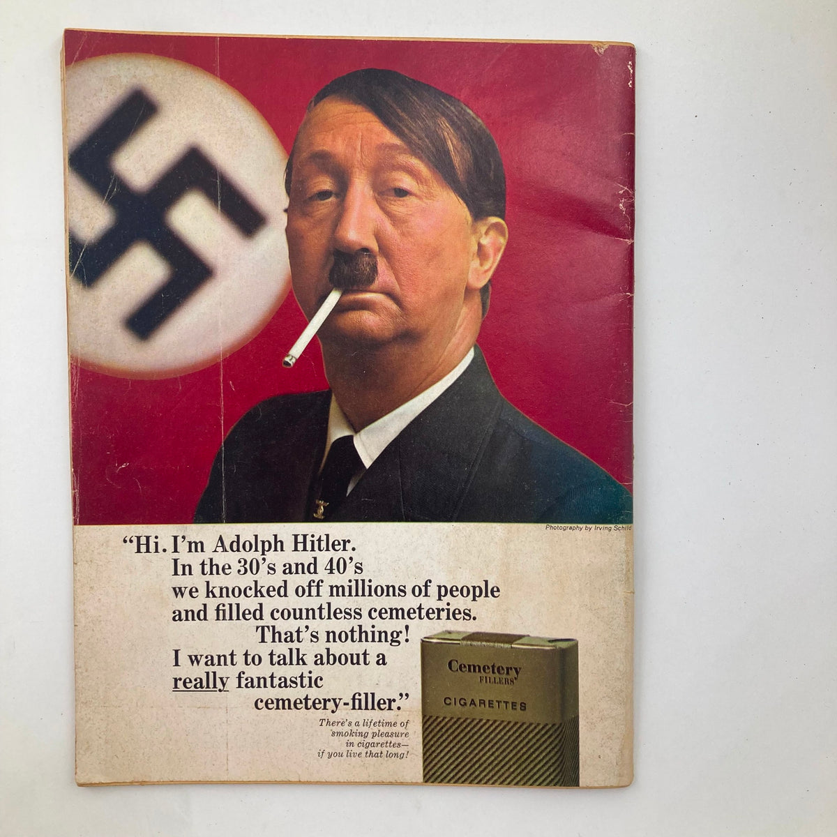 Cover of Mad Magazine March 1969 No. 125 featuring a satirical illustration of a character resembling Adolf Hitler holding a cigarette with a comedic caption about cemetery fillers.