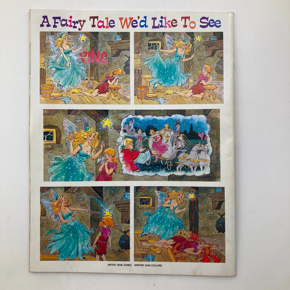 Back cover of Mad Magazine June 1996 No. 346 showcasing a humorous comic titled 'A Fairy Tale We’d Like To See', complemented by colorful illustrations.