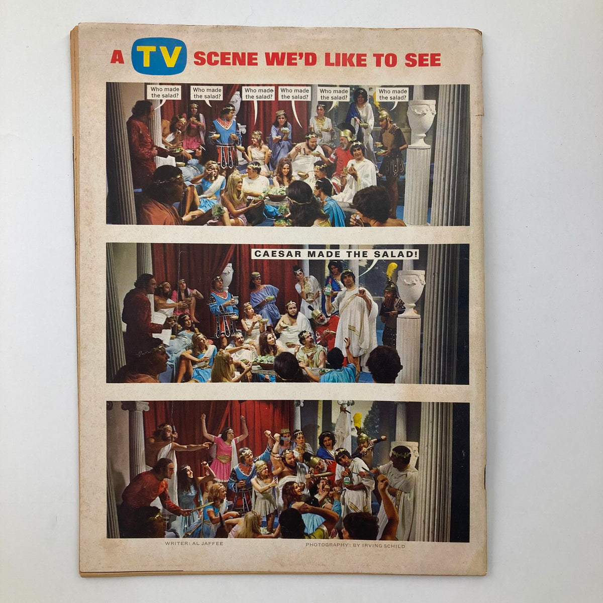 Back cover of Mad Magazine January 1972 No. 148 illustrating a comedic scene titled 'A TV Scene We’d Like to See' with characters in a humorous setting.
