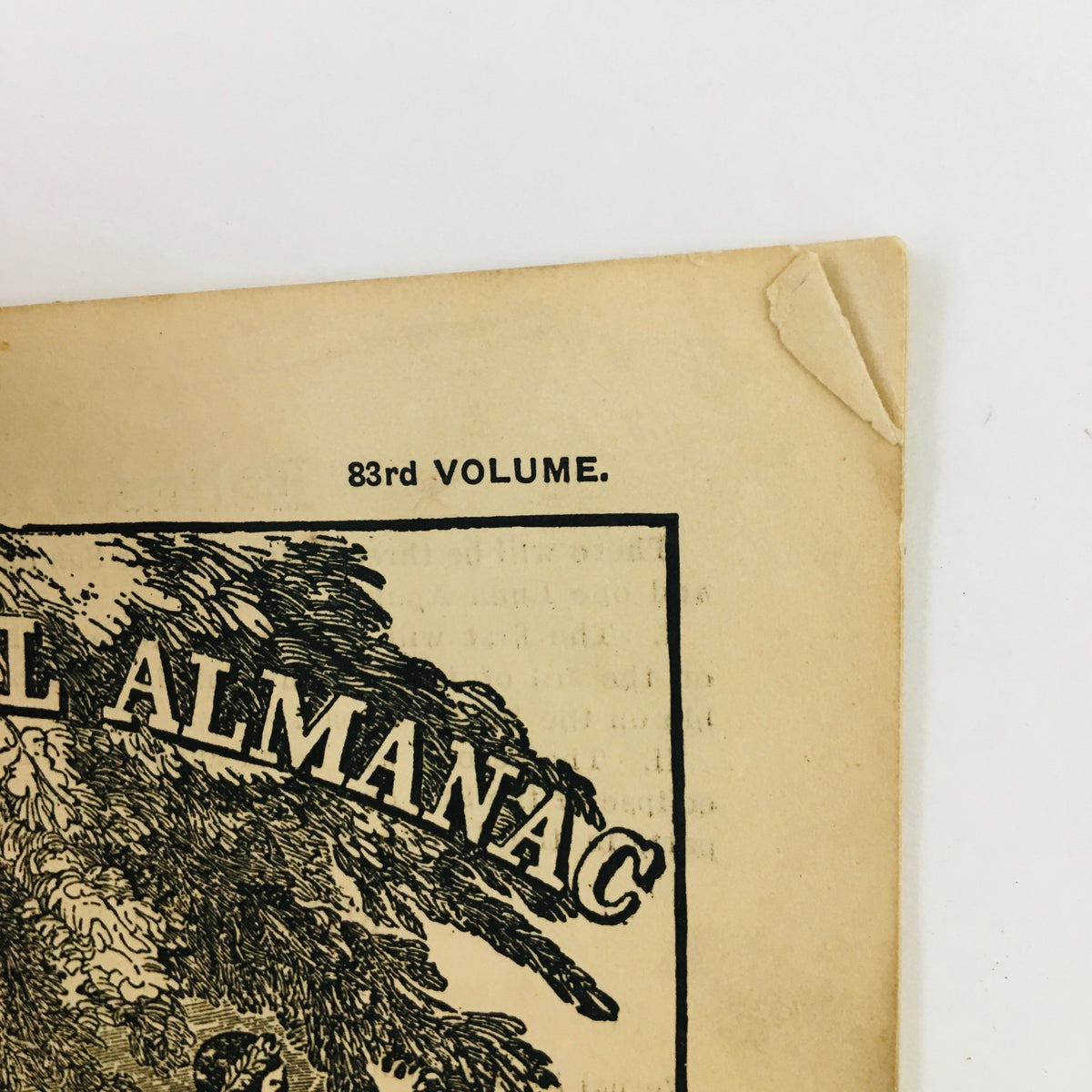 Cover page of the Agricultural Almanac for the Year of Our Lord 1908, showcasing the title and '83rd Volume' text.