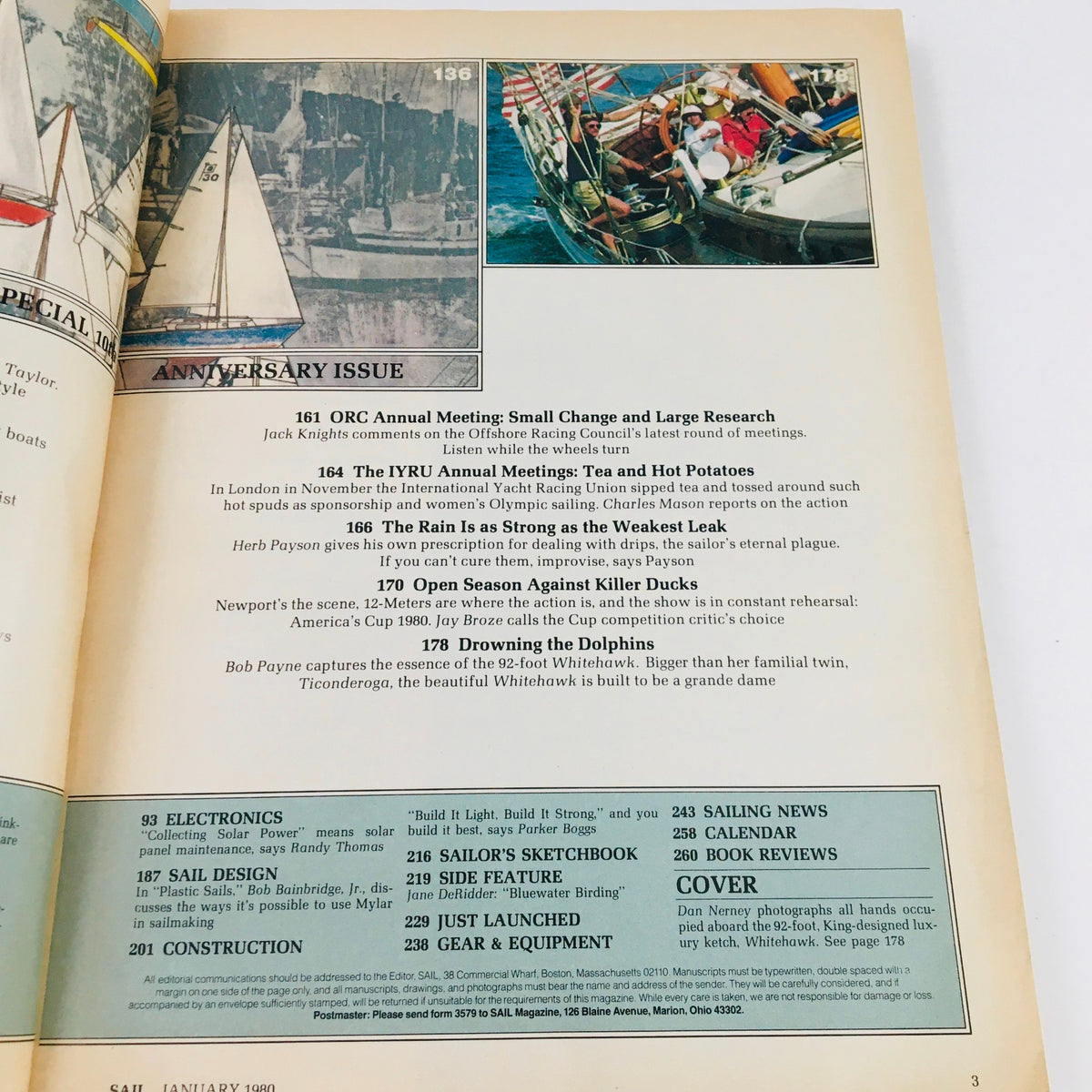 Additional interior layout of Sail Magazine January 1980: The Breakthrough Boats & Surfing the New Wave, illustrating articles on sailing events and the evolution of sailing technology.