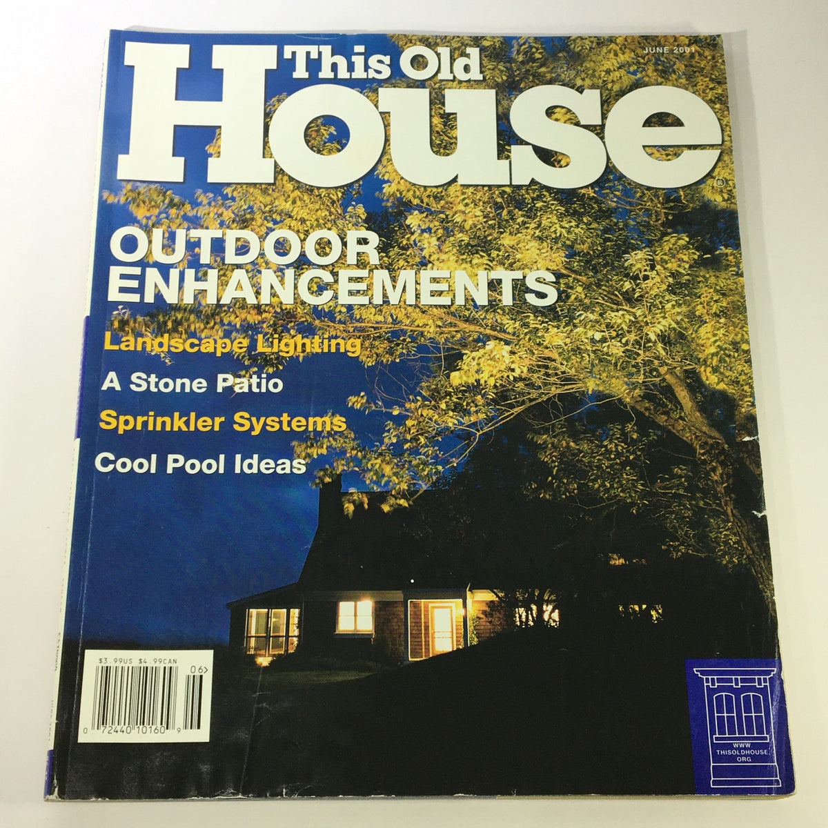 Cover of This Old House Magazine June 2001 #49 featuring outdoor enhancements, landscape lighting, and a stone patio under nighttime ambiance.