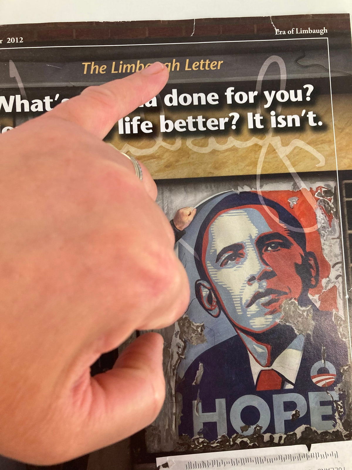 Close-up of the Rush Limbaugh Letter Newsletter November 2012 cover highlighting the title 'The Limbaugh Letter' and featuring an image of President Obama.