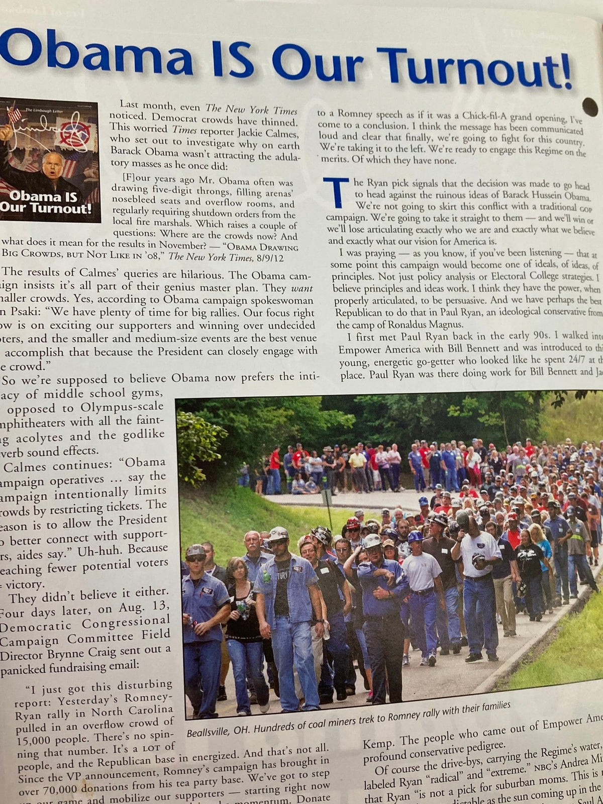 Another interior page of Rush Limbaugh Letter Newsletter Magazine September 2012 focusing on political insights related to the Obama administration and election dynamics.