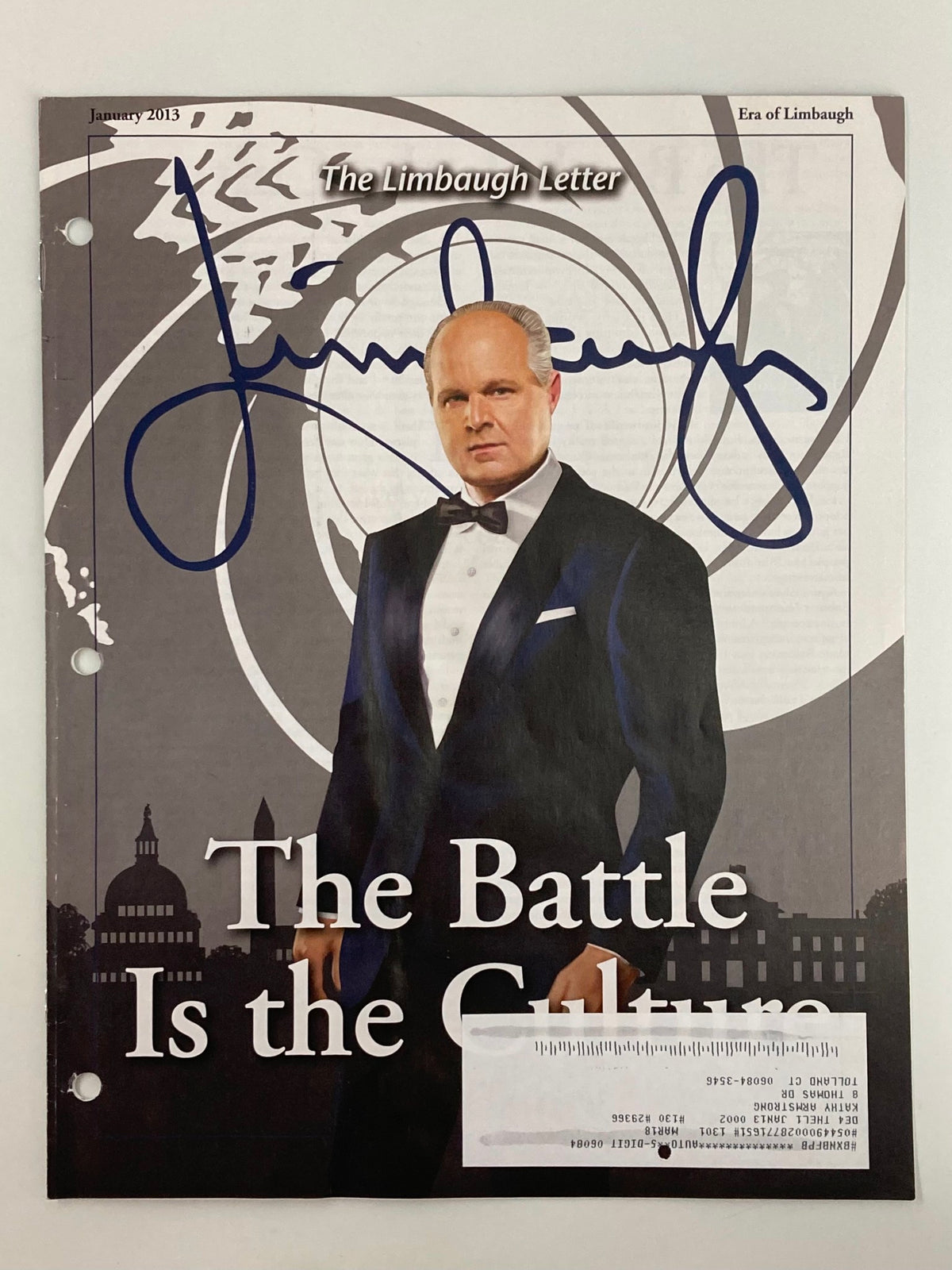 Rush Limbaugh Letter January 2013 cover featuring Rush Limbaugh in a tuxedo with the title 'The Battle is the Culture'.