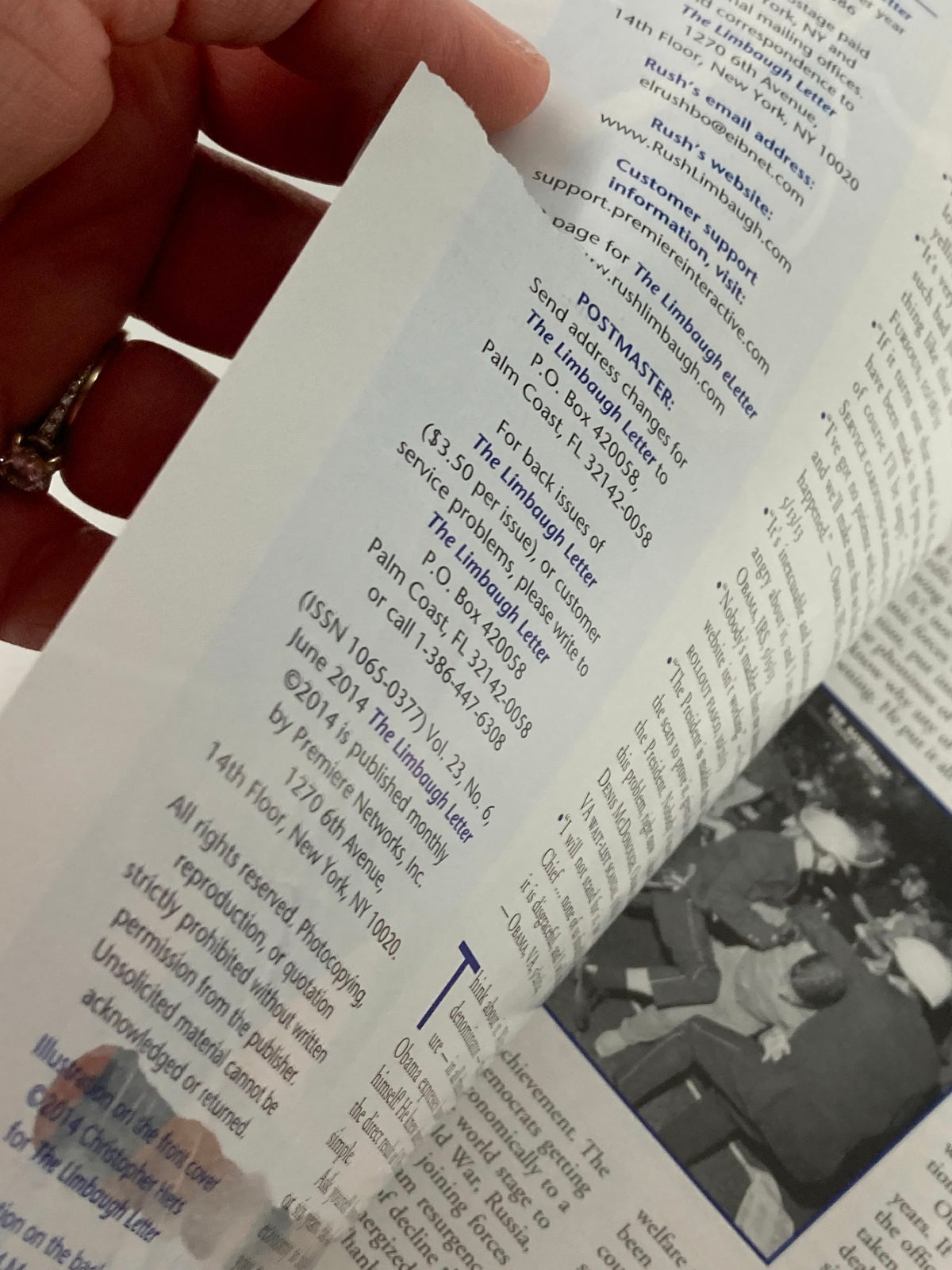 Inside the Rush Limbaugh Letter Newsletter Magazine June 2014, showing mailing information and subscription details for collectors.