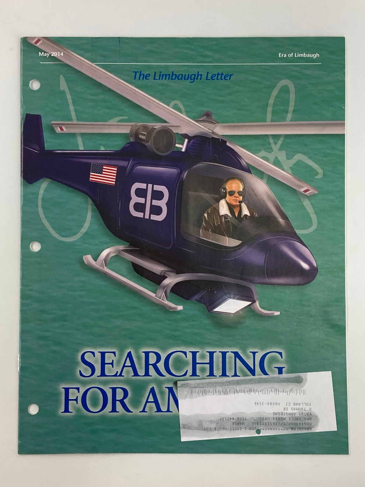 Rush Limbaugh Letter Newsletter Magazine May 2014 cover featuring helicopter imagery titled 'Searching for America'.
