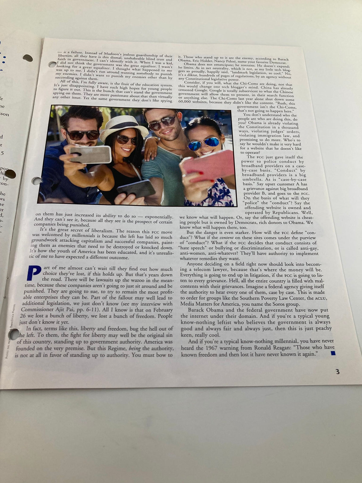 Contemporary article page from the Rush Limbaugh Letter Newsletter Magazine April 2015 titled 'Surrounded by Ignorance', showcasing millennials engaged with technology and media.