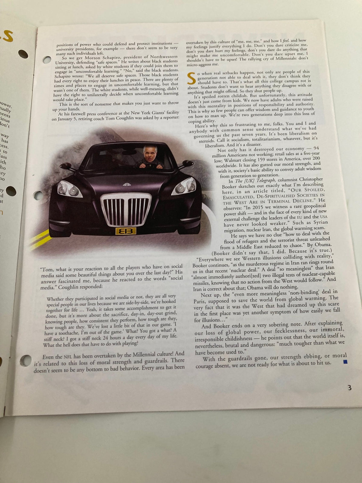 Another interior page of the Rush Limbaugh Letter Newsletter Magazine February 2016 'The Guardrails Are Gone', featuring commentary on societal behavior and social media in a politically charged discussion.