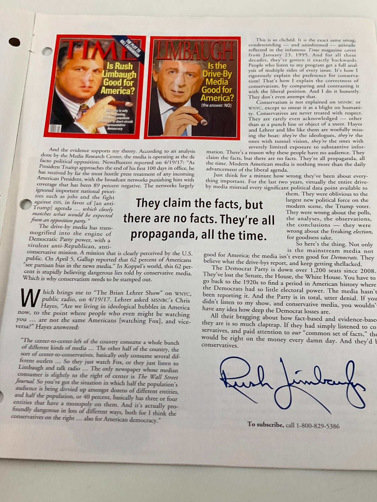 Another interior page of the Rush Limbaugh Letter Newsletter Magazine - May 2017, featuring commentary by Rush Limbaugh and discussing media propaganda.