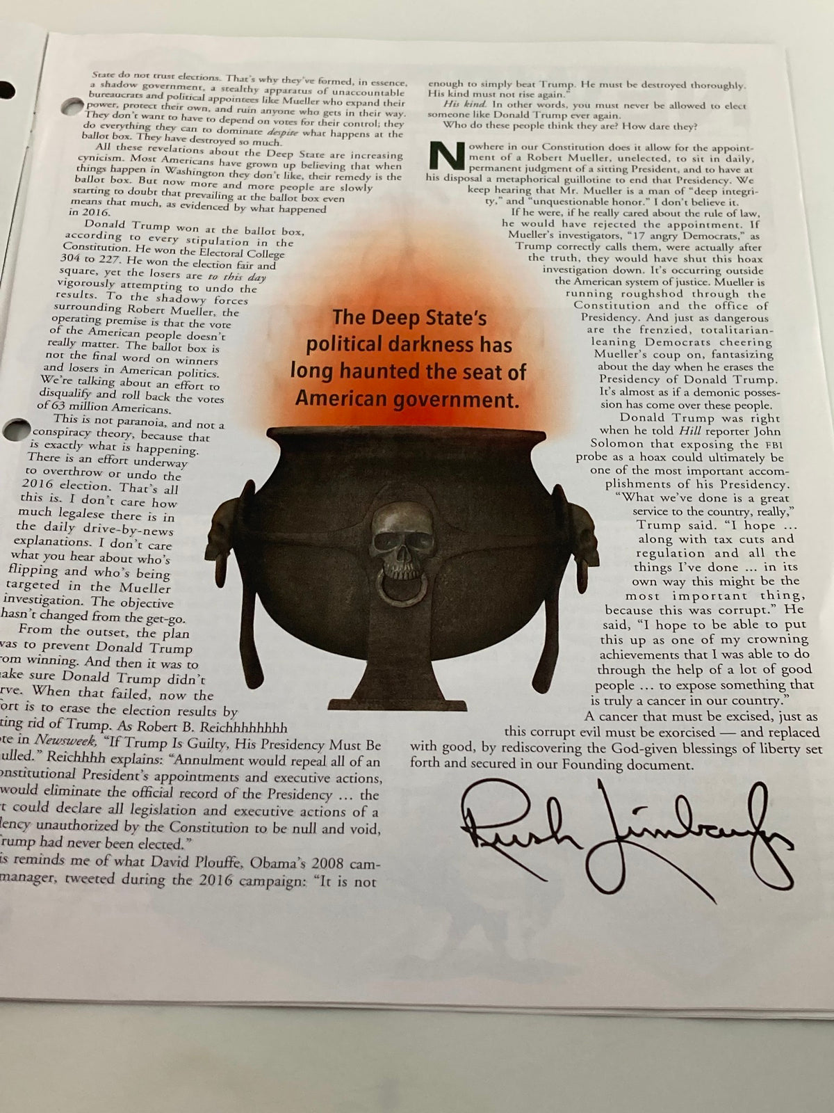 Another page from the Rush Limbaugh Letter Newsletter Magazine October 2018, featuring commentary on the political landscape with a signature from Rush Limbaugh.