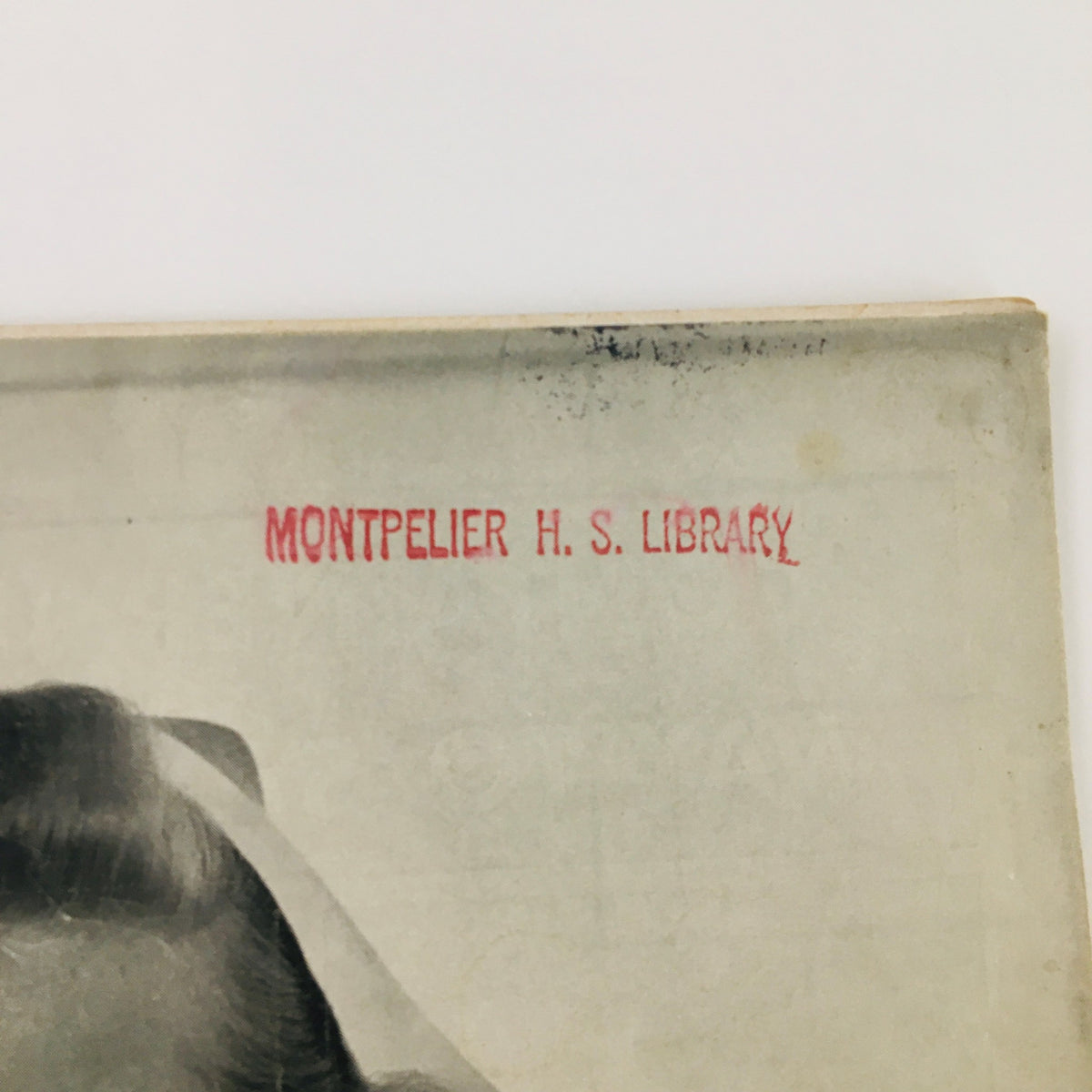 Detail of the cover of VTG Life Magazine June 8 1942 Nurses' Aide at World War II, highlighting the stamp that reads 'Montpelier H. S. Library'.