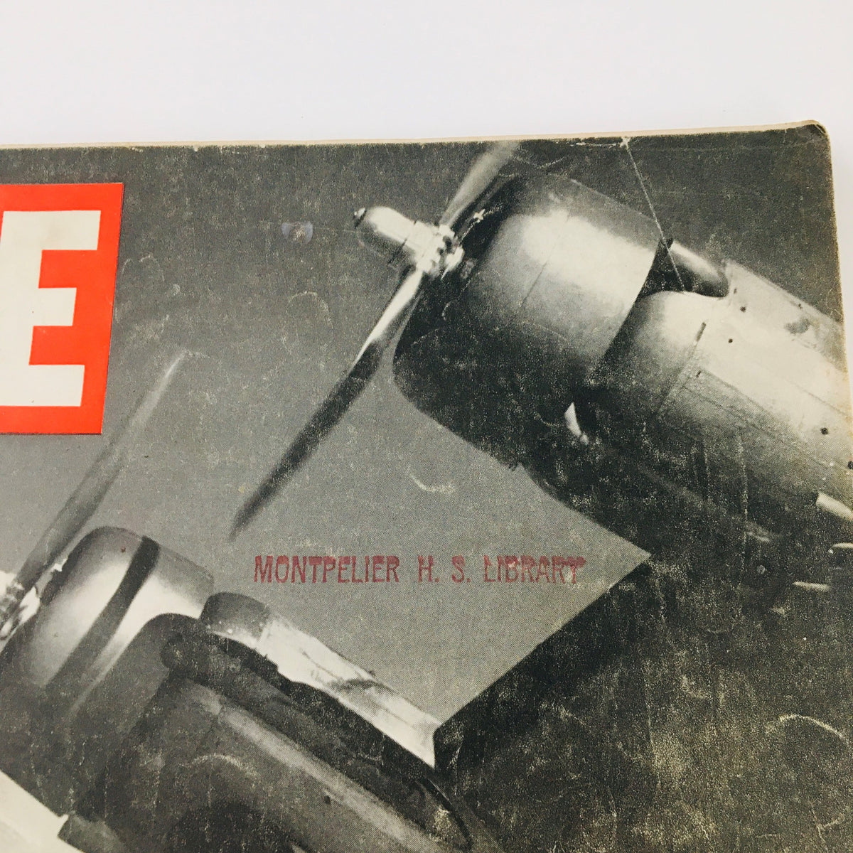 Detailed image of the cover from VTG Life Magazine December 1, 1941, highlighting the aircraft and markings including 'Montpelier H. S. Library'.