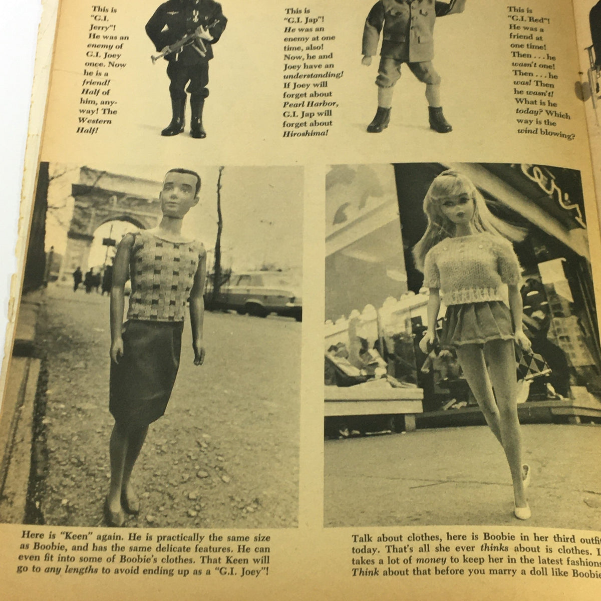 Interior page of Mad #127 June 1969, featuring a humorous illustration about dolls, discussing their playful attributes.