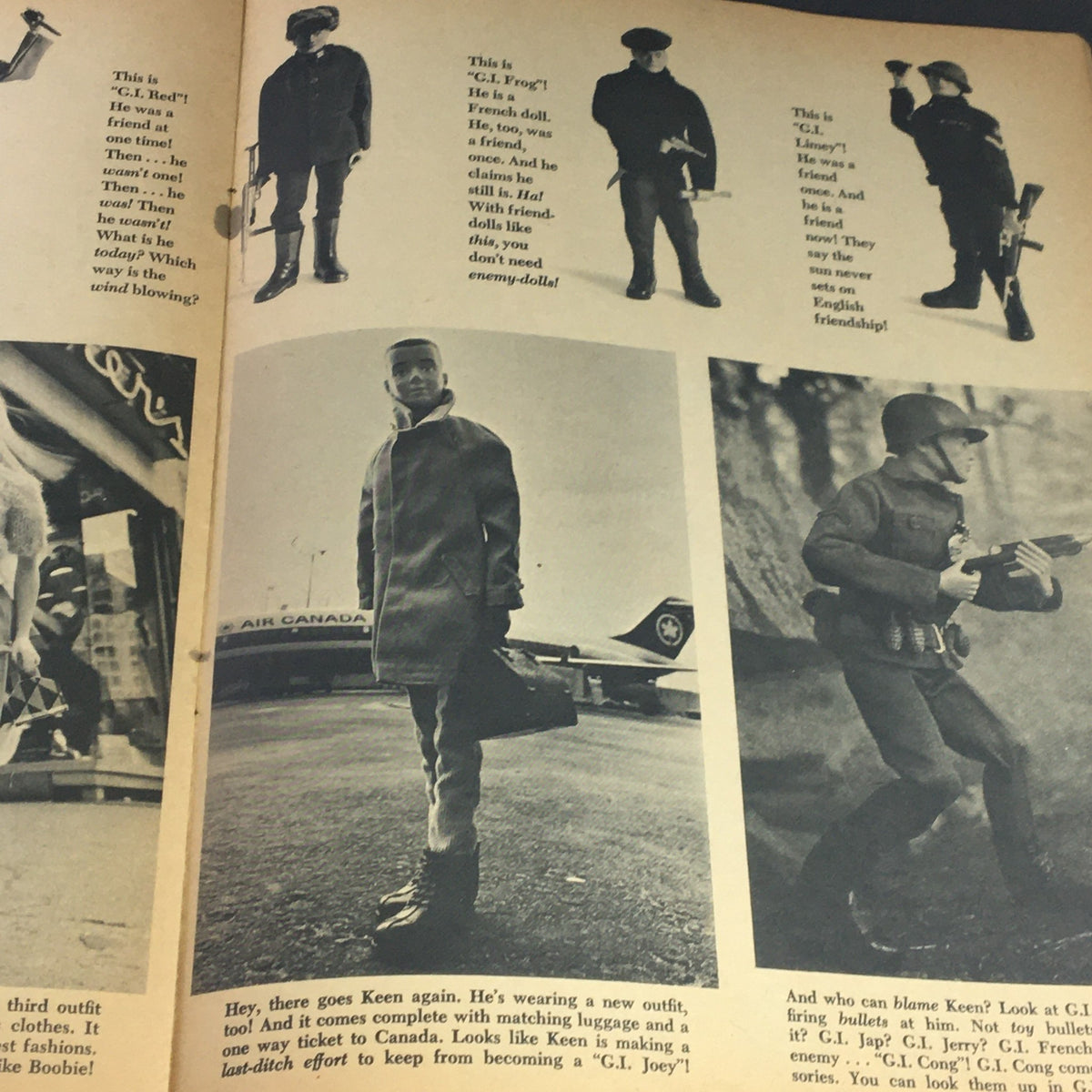 Image from Mad #127 June 1969 featuring characters including G.I. Red, G.I. Frog, and G.I. Limey with humorous captions about their fashion and friendship. A nostalgic look at the Odd Squad issue.