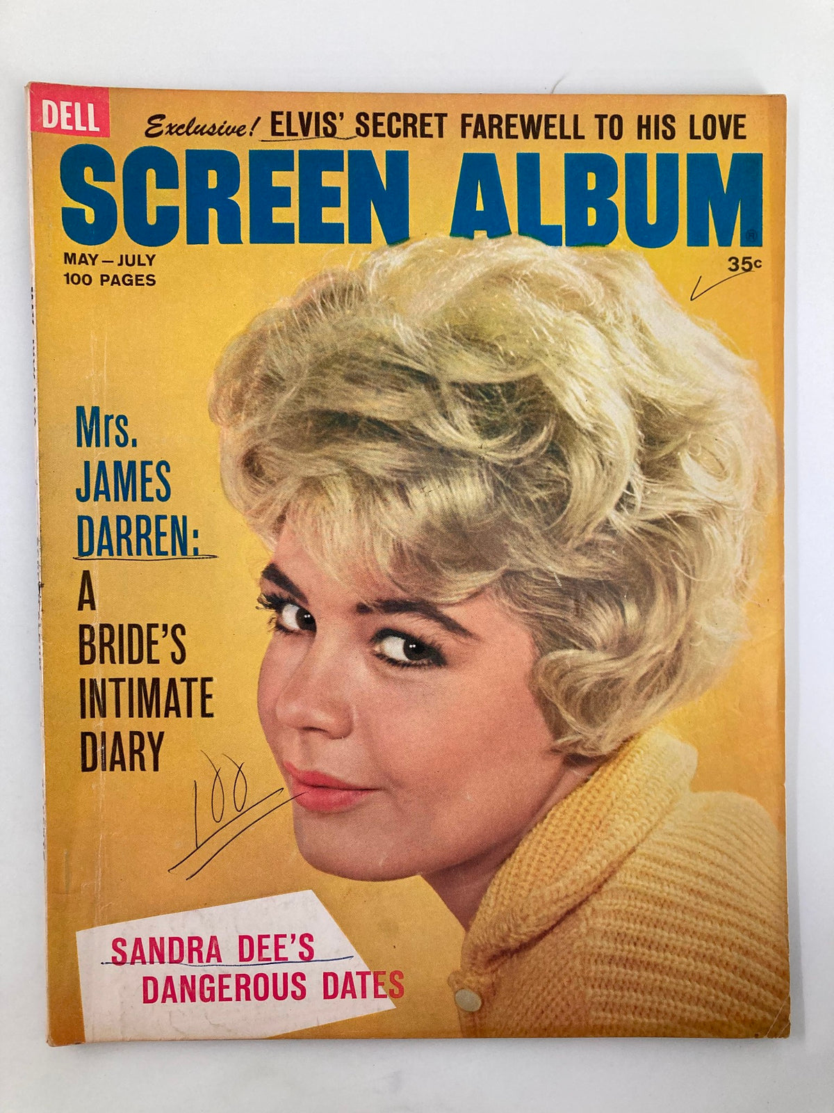 Cover of VTG Screen Album Magazine May 1960 featuring Mrs. James Darren and Sandra Dee's Dangerous Dates highlight.