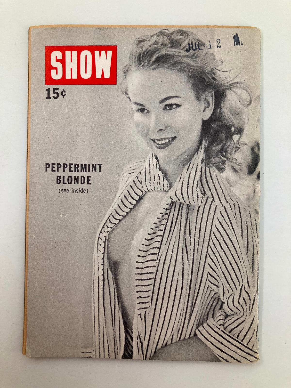 Cover of VTG Show Magazine July edition featuring Peppermint Blonde, highlighting classic vintage magazine aesthetics.