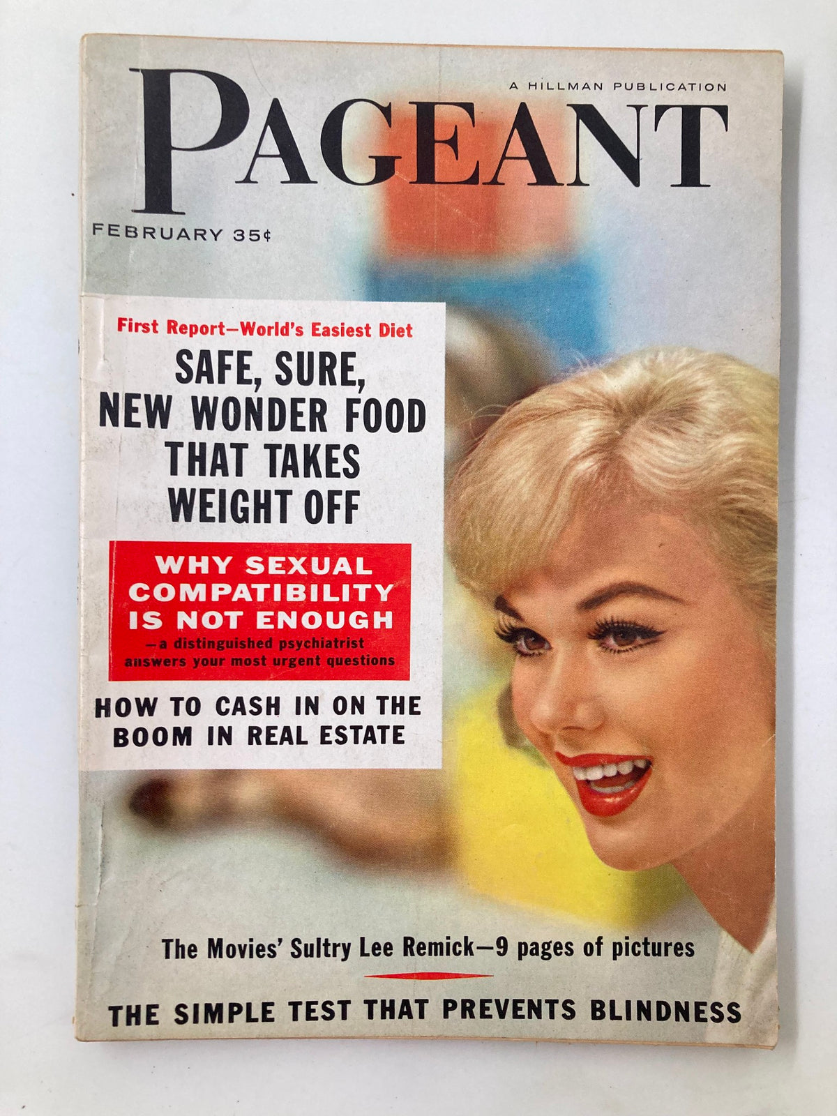 Cover of VTG Pageant Magazine February 1960, featuring the headline 'Safe, Sure, New Wonder Food That Takes Weight Off' and a smiling woman, showcasing classic 1960s magazine design.