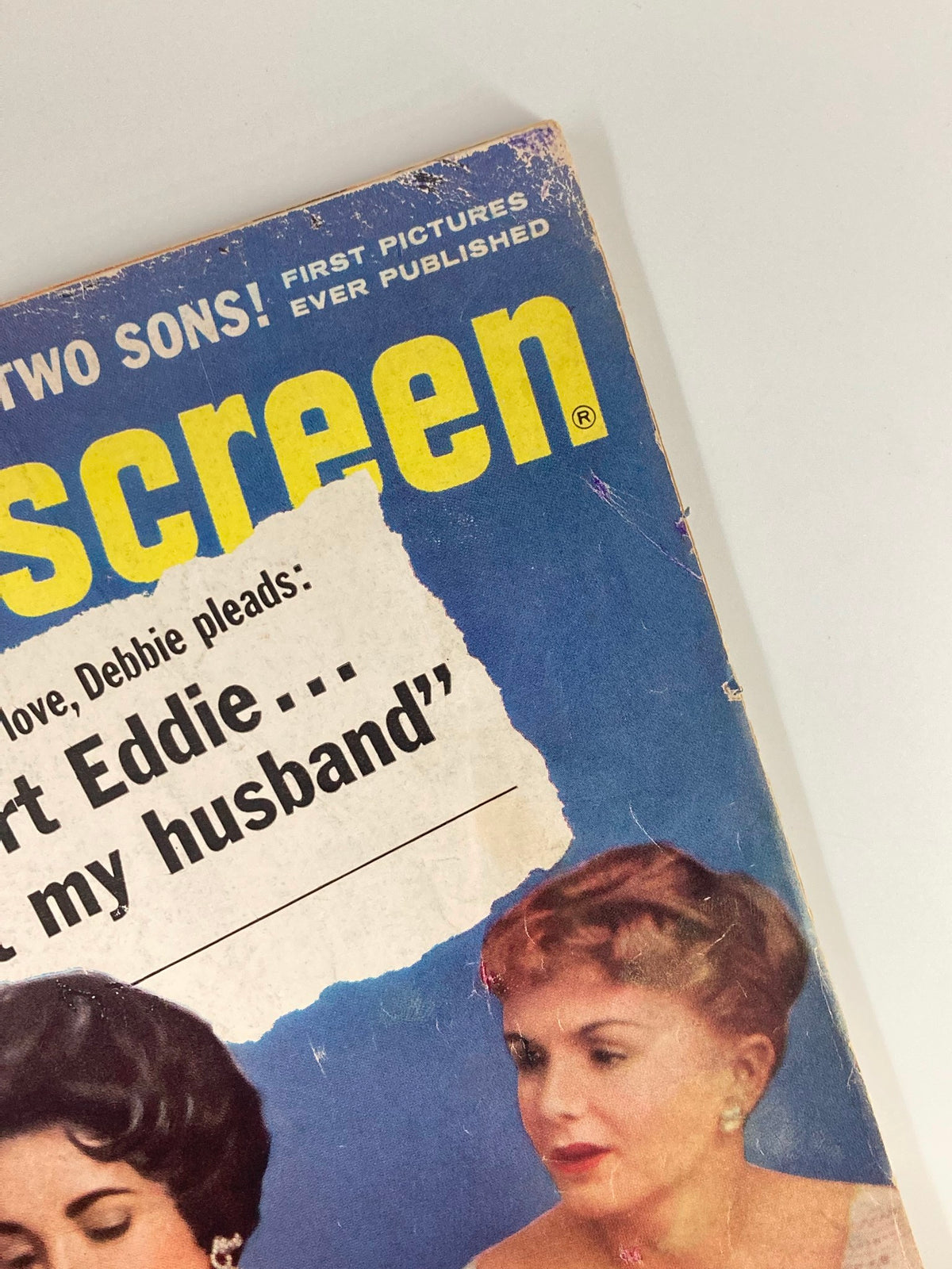 Close-up detail of the VTG Modern Screen Magazine December 1958 cover, showcasing the headline and the magazine's vintage aesthetic.