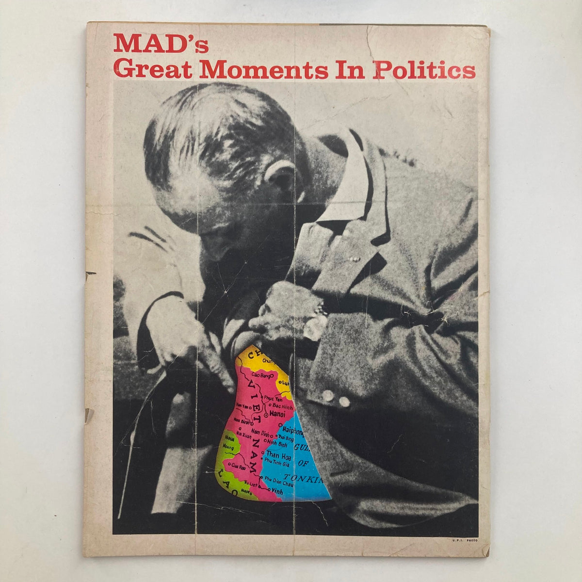 Back cover of Mad Magazine January 1968 No. 116, presenting a satirical image with bold text stating 'MAD's Great Moments In Politics'.
