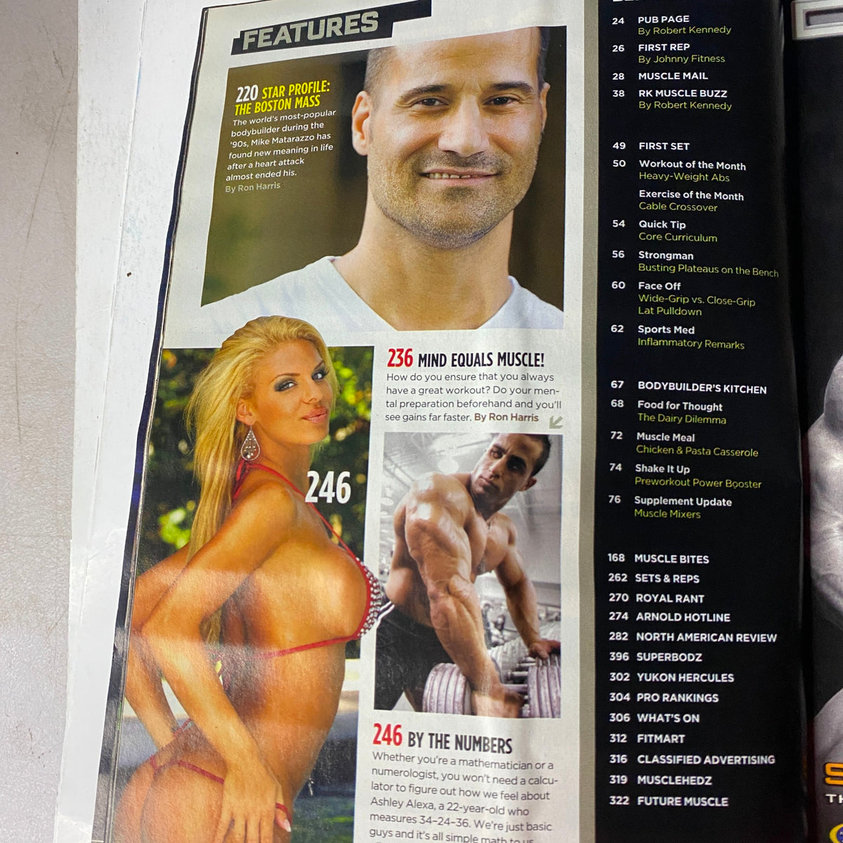 MuscleMag International Magazine August 2008 #315 featuring a profile page with images and information on bodybuilding competitors.