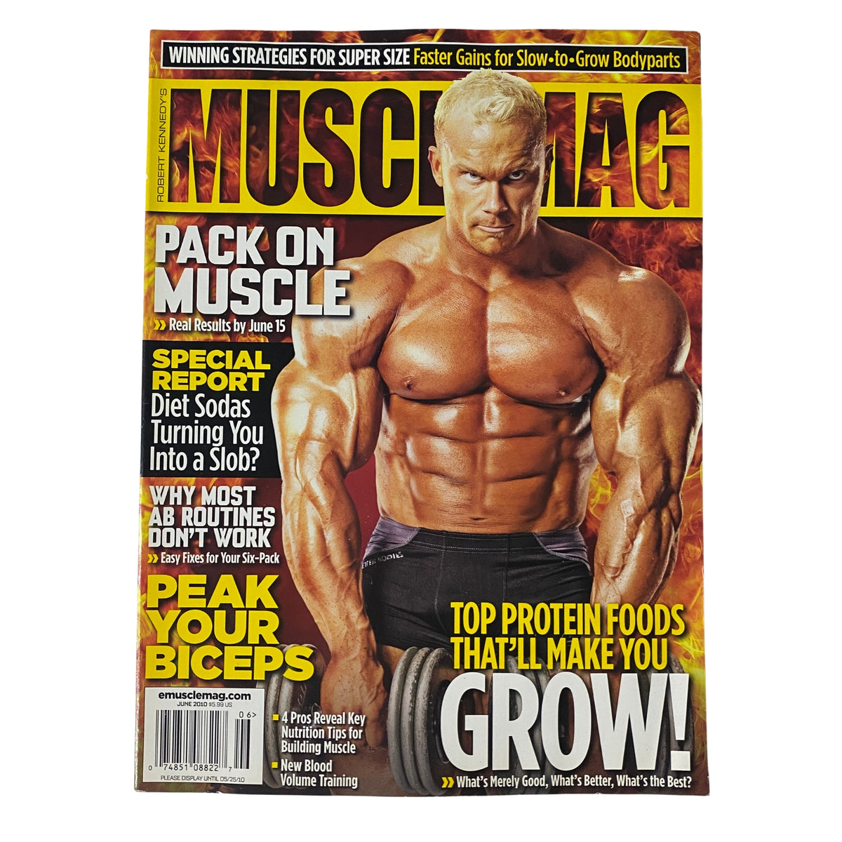 MuscleMag International Magazine June 2010 #337 featuring Ben Pakulski on the cover with the headline 'Pack on Muscle'. The magazine showcases bodybuilding tips, strategies for size gains, and fitness insights.