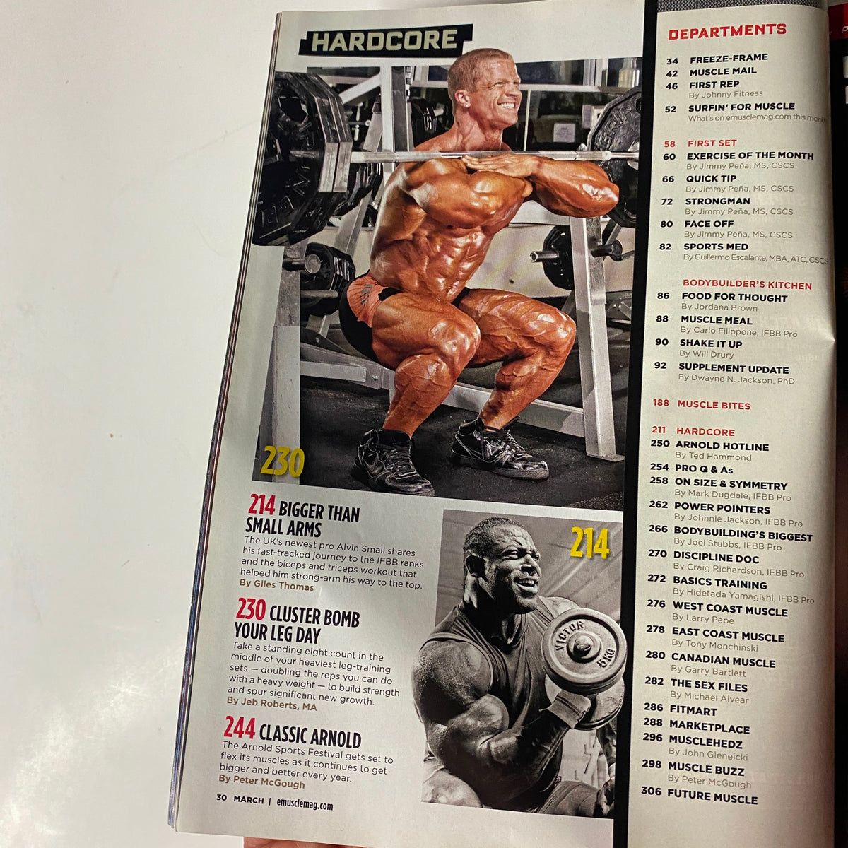 Hardcore training segment from MuscleMag International Magazine March 2011 #346, featuring bodybuilding techniques and muscle-building strategies.