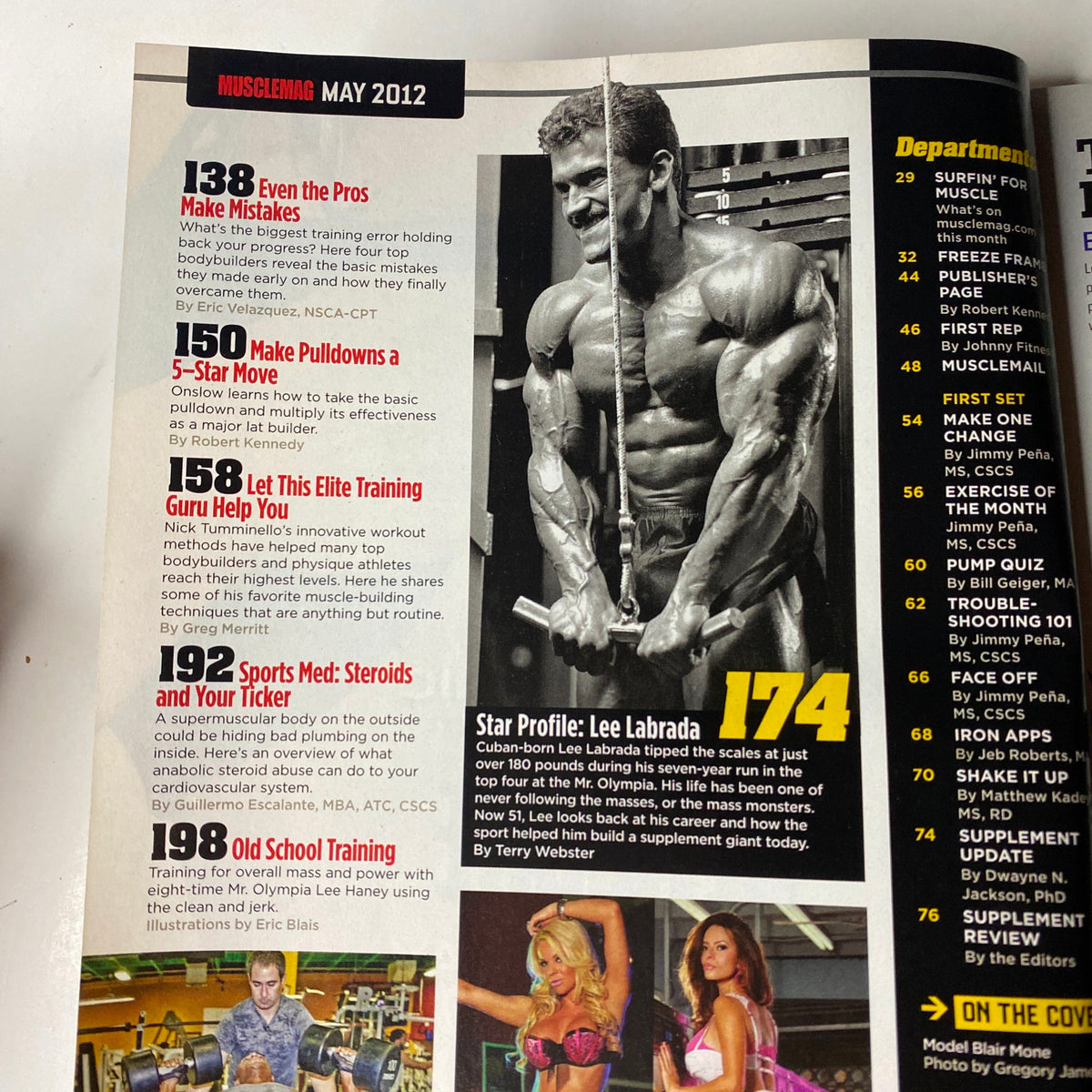 Another inside page of MuscleMag International Magazine May 2012 discussing various training topics, including profiles of fitness experts and effective training strategies.