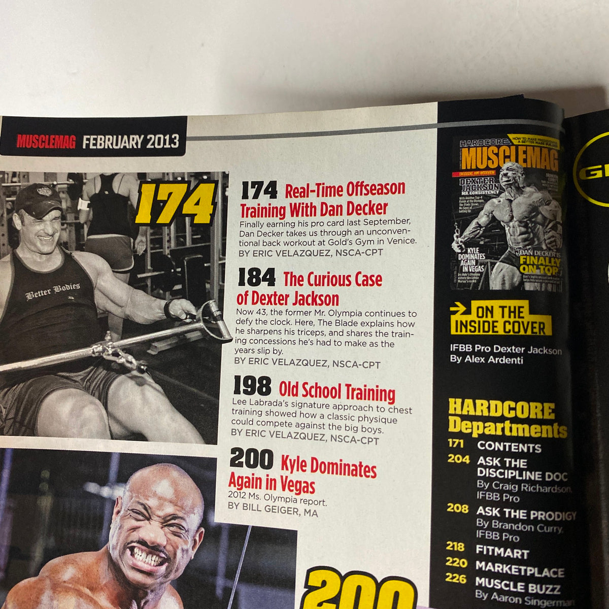 Contents page from MuscleMag International Magazine February 2013 #369 featuring articles on bodybuilding training, nutrition, and workout strategies.